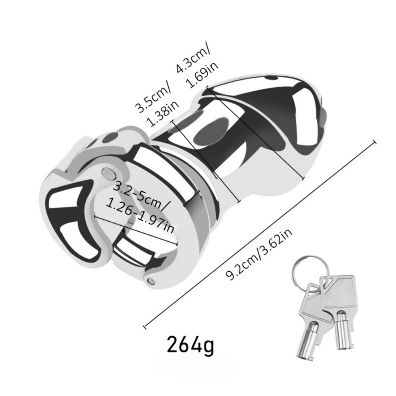 SINSATIONS  STAINLESS STEEL CHASTITY CAGE LOCK - 4.3" SECURE MALE DEVICE WITH KEYS & STORAGE BAG