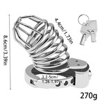 SINSATIONS  EXTRA LENGTH STAINLESS STEEL MALE CHASTITY CAGE - 4.7" SECURE LOCK WITH KEYS & STORAGE BAG