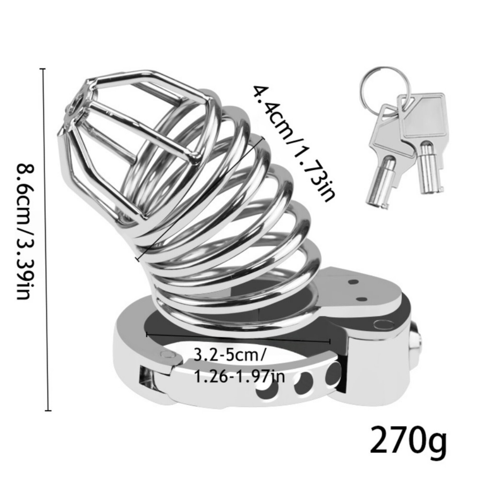 SINSATIONS  EXTRA LENGTH STAINLESS STEEL MALE CHASTITY CAGE - 4.7" SECURE LOCK WITH KEYS & STORAGE BAG