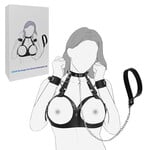 SINSATIONS ADJUSTABLE CHEST HARNESS BONDAGE SET WITH COLLAR, HANDCUFFS & LEASH - BLACK FETISH RESTRAINT KIT