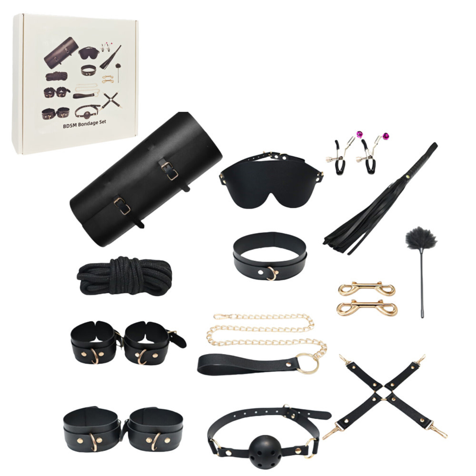 SINSATIONS 10-PIECE COMPLETE BDSM BONDAGE SET WITH ORGANIZER POUCH