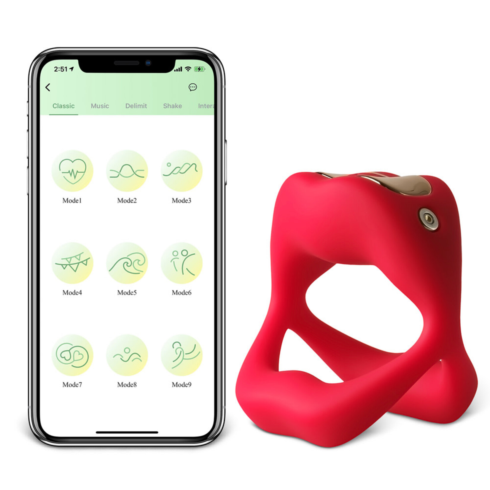 SINSATIONS RED 9-SPEED APP-CONTROLLED MOUTH SHAPE VIBRATING COCK RING