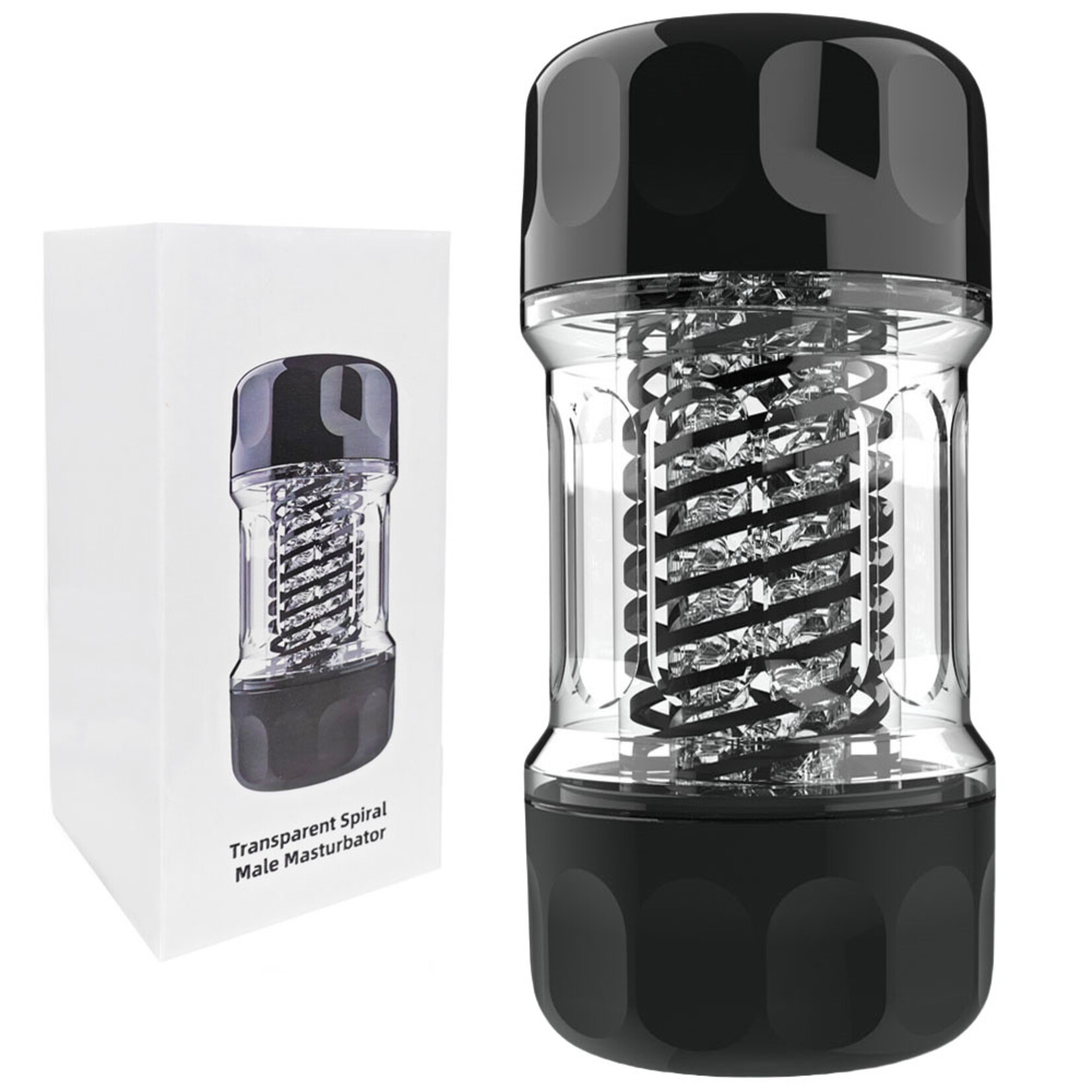SINSATIONS 6.3 INCH TPE MALE MASTURBATOR - TRANSPARENT SLEEVE WITH BLACK CASE
