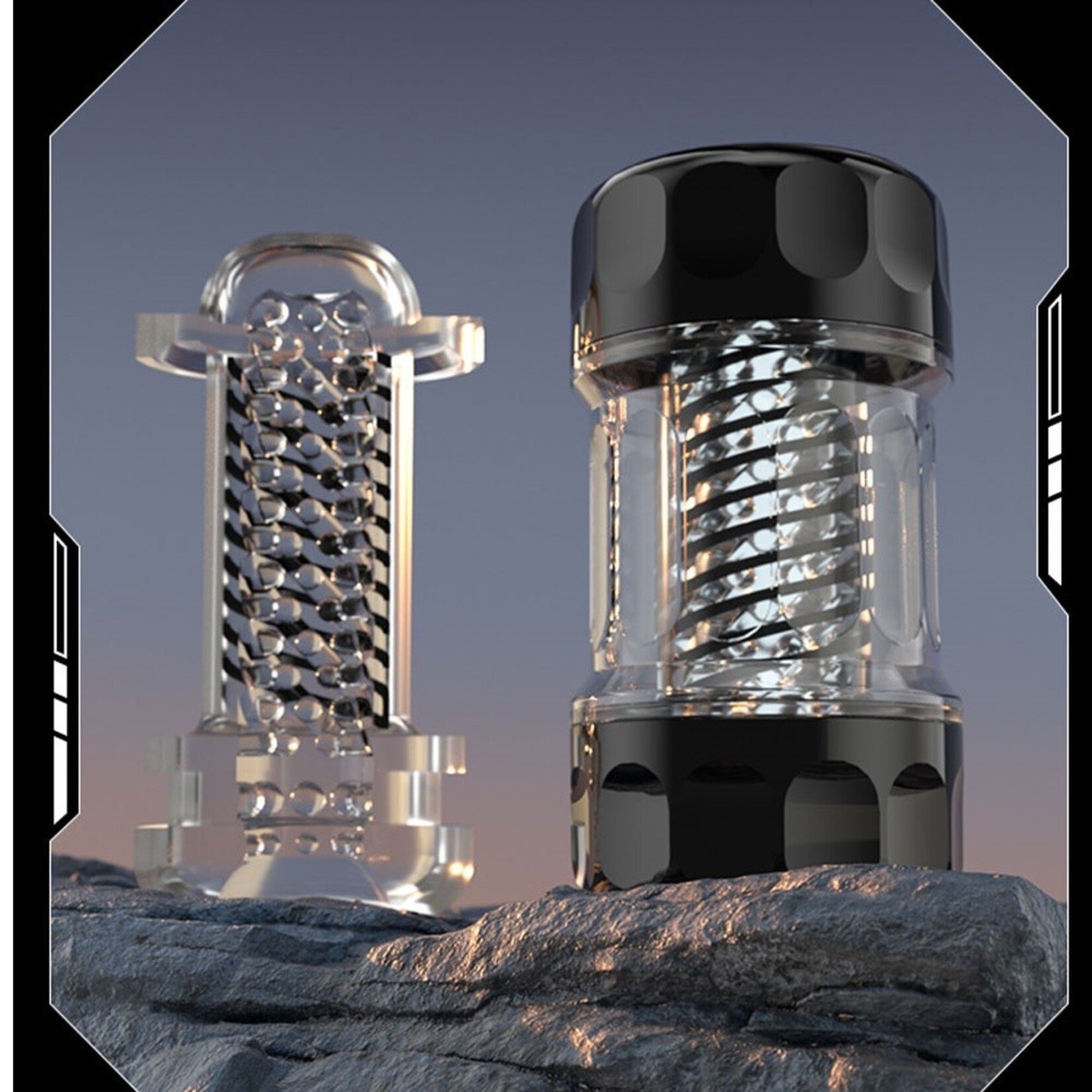 SINSATIONS 6.3 INCH TPE MALE MASTURBATOR - TRANSPARENT SLEEVE WITH BLACK CASE