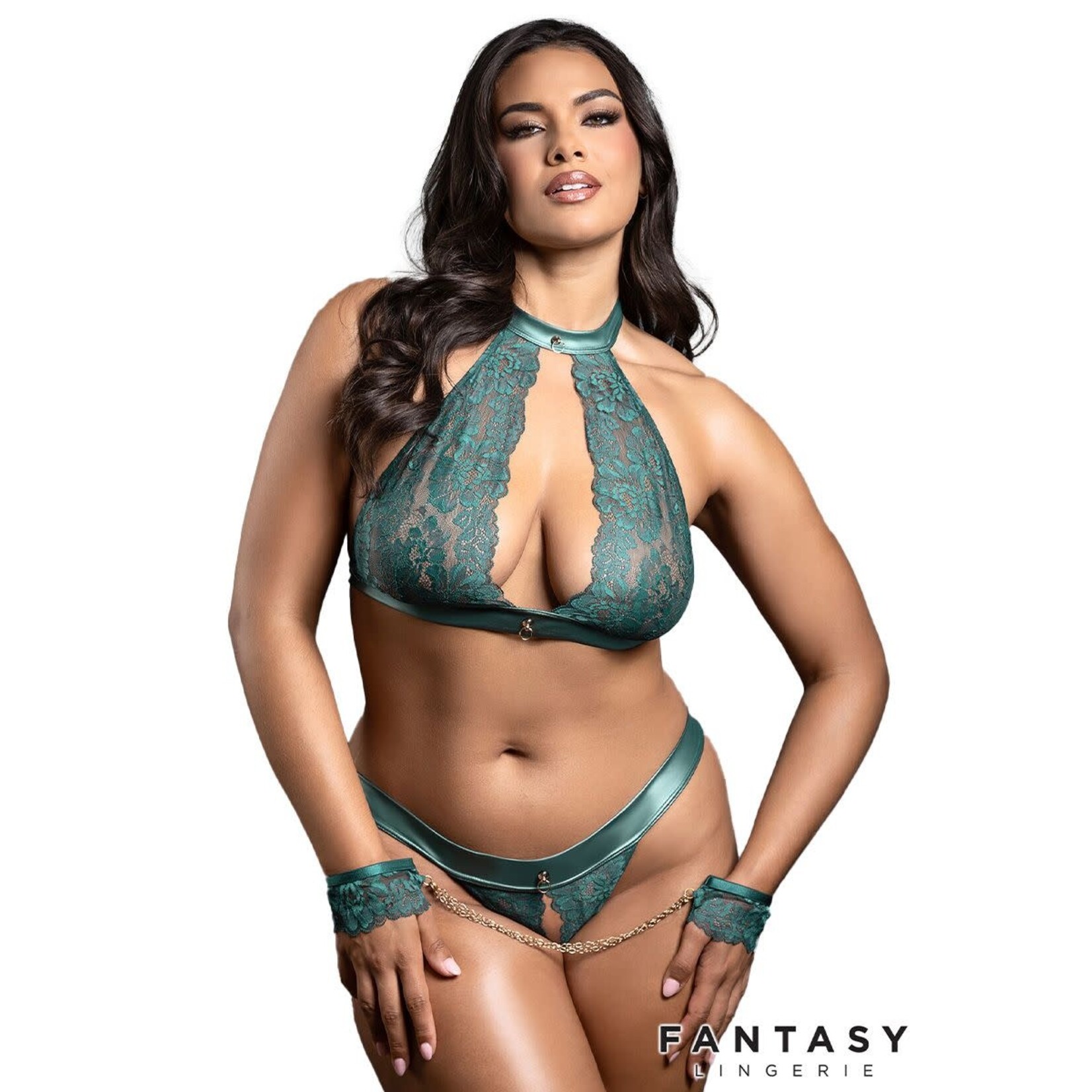 FANTASY LINGERIE FANTASY LINGERIE LACE 3PC GREEN L/XL