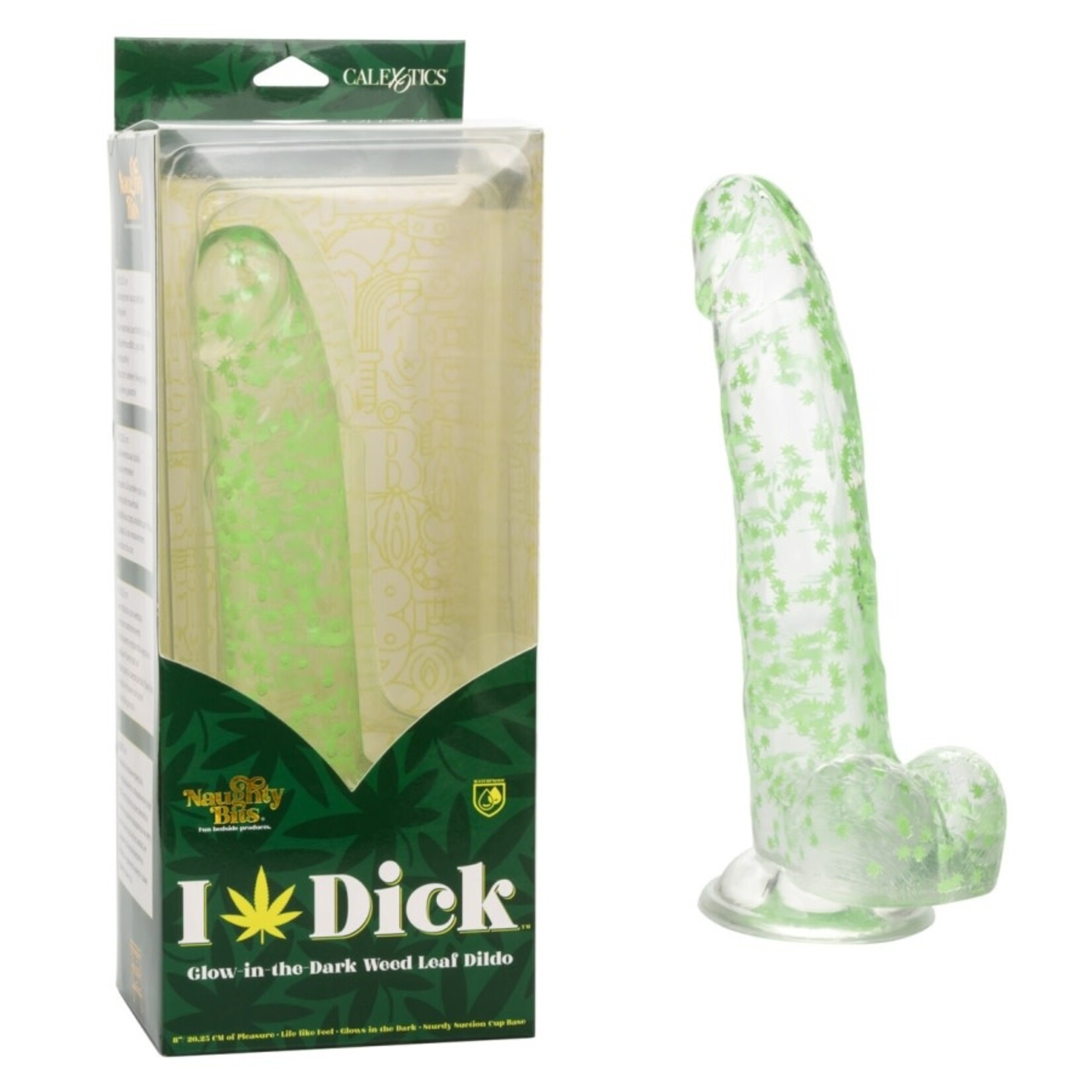 NAUGHTY BITS I LEAF DICK GLOW-IN-THE-DARK WEED LEAF DILDO