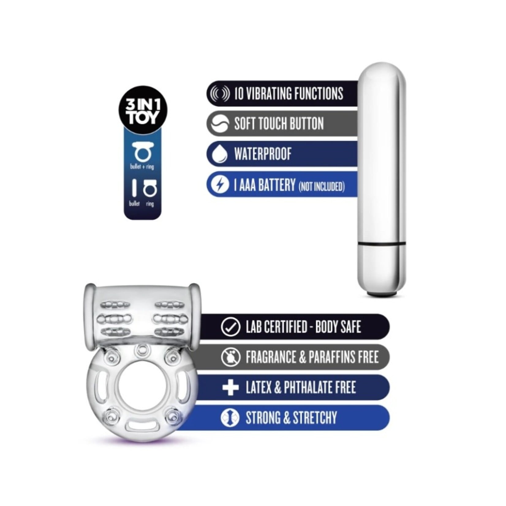 BLUSH BLUSH - STAY HARD - 10 FUNCTION VIBRATING MEGA BULL RING - CLEAR