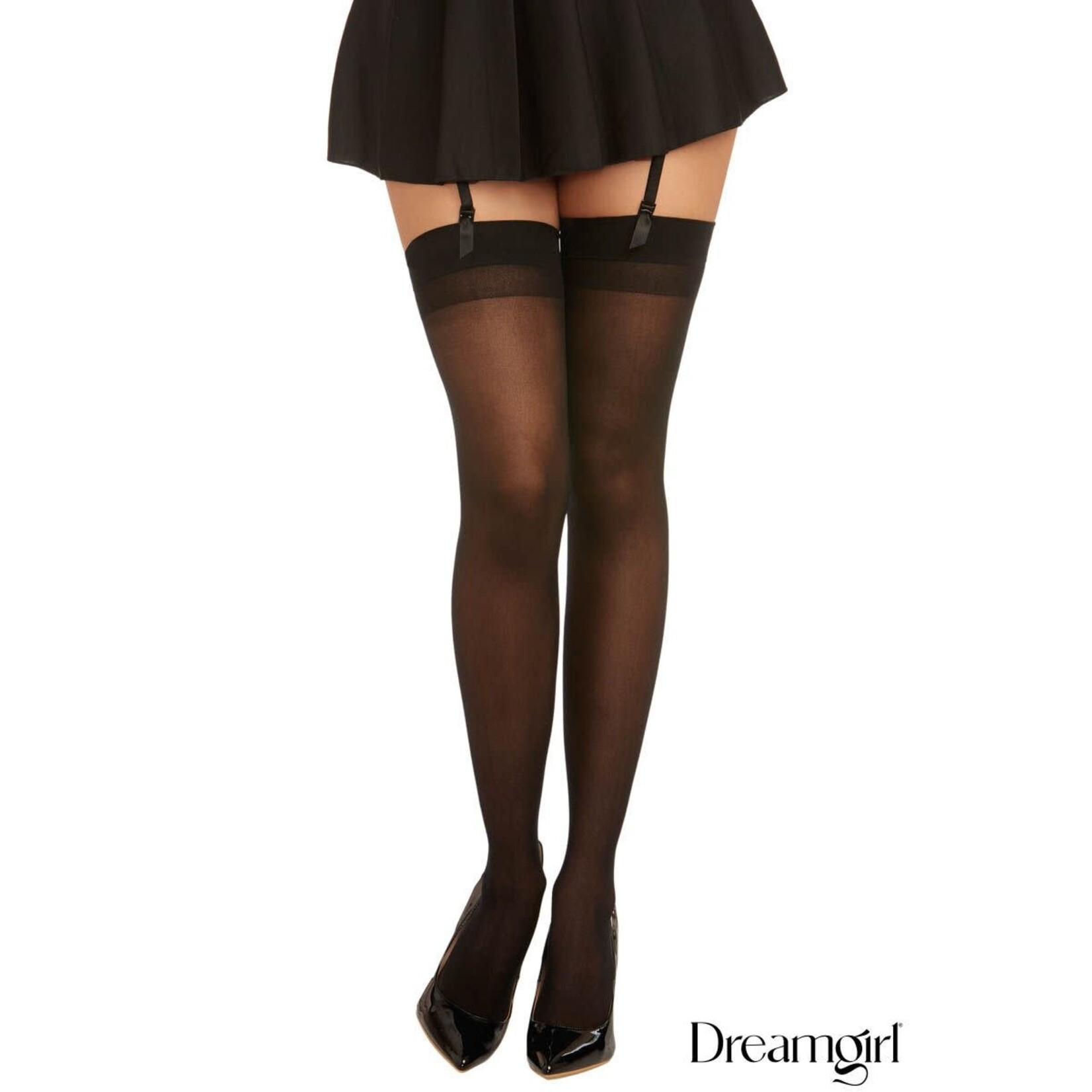 DREAMGIRL LINGERIE DREAMGIRL BACKSEAM THIGH HI BLACK O/S