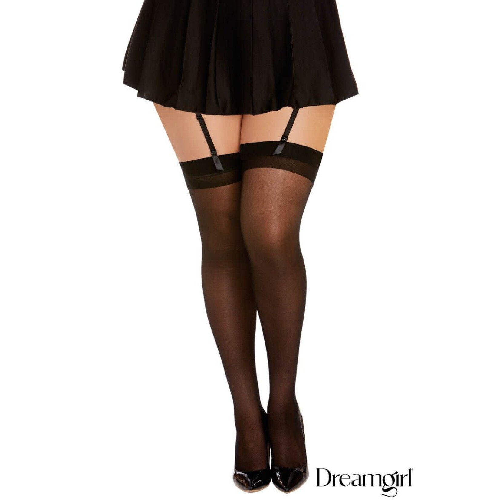 DREAMGIRL LINGERIE DREAMGIRL BACKSEAM THIGH HI BLACK QUEEN