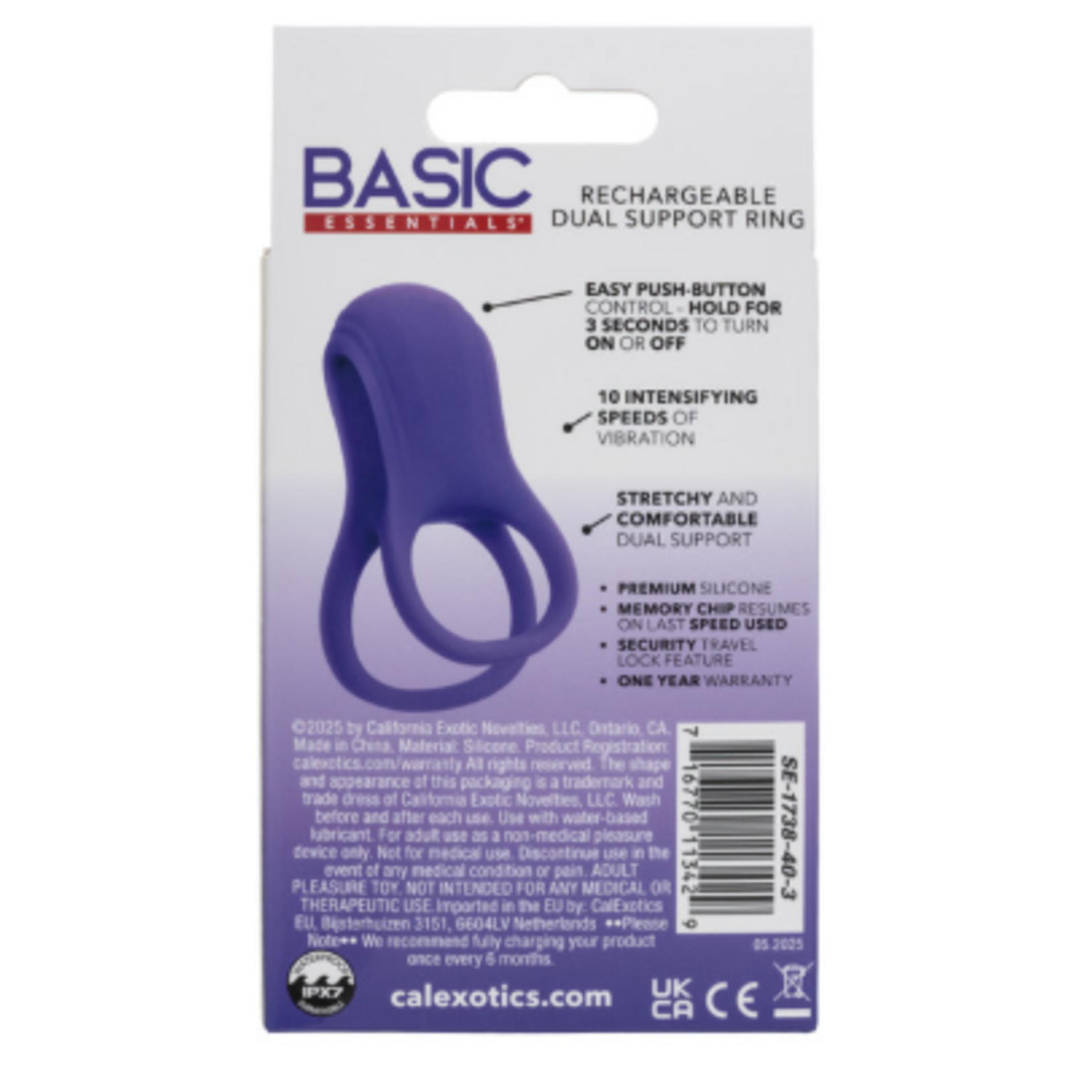 CALEXOTICS BASIC ESSENTIALS RECHARGEABLE DUAL SUPPORT RING