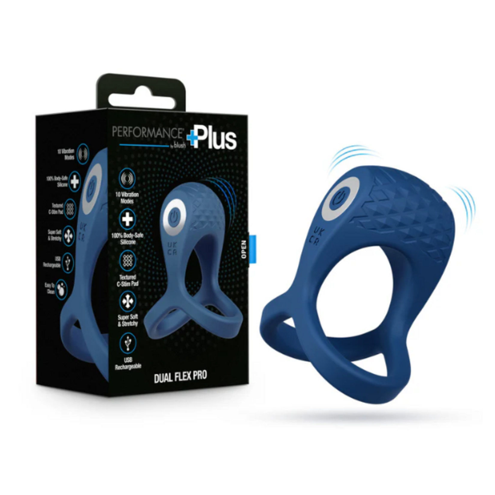 BLUSH BLUSH- PERFORMANCE PLUS- DUAL FLEX PRO VIBRATING COCK RING- BLUE