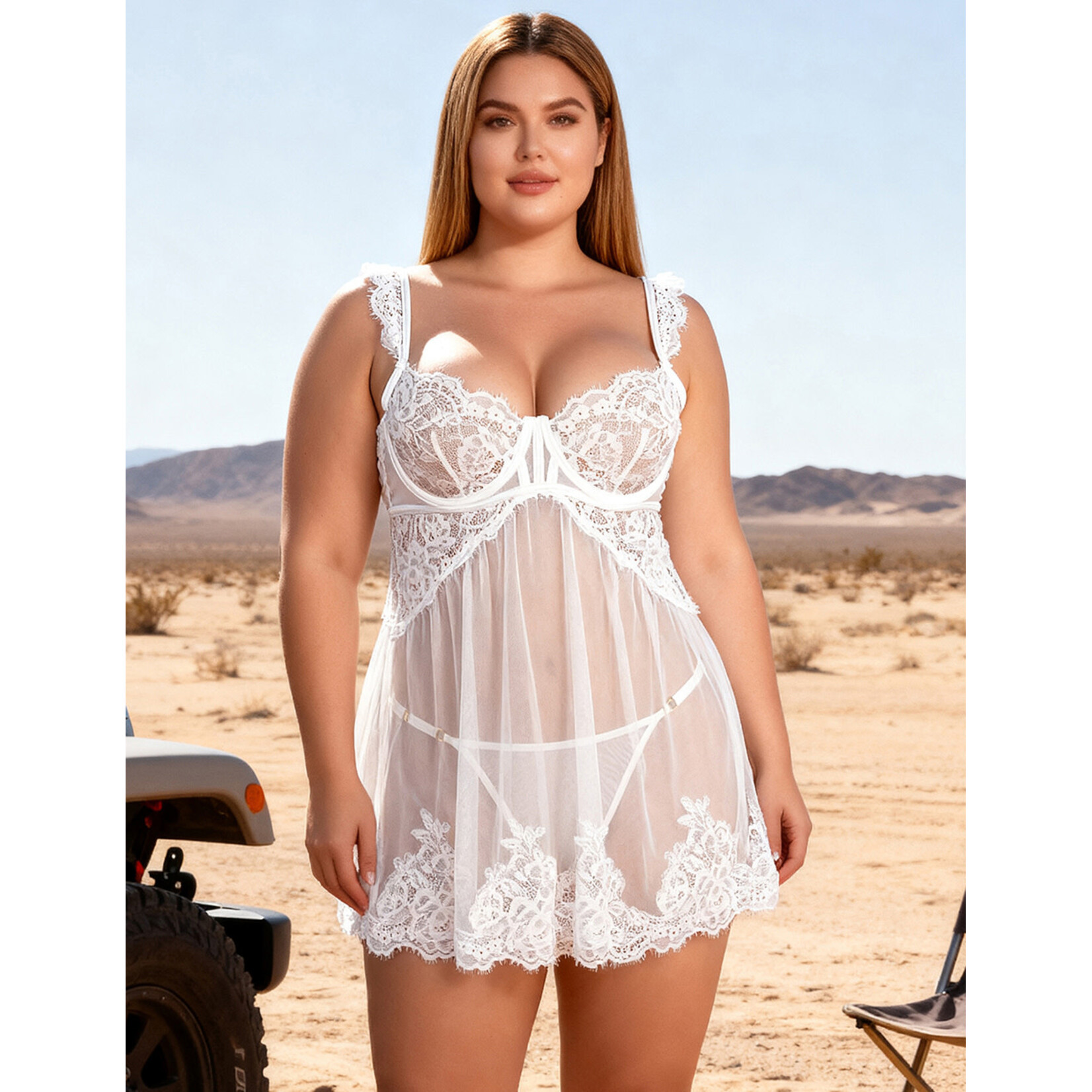OH YEAH! OH YEAH! WHITE SEXY LACE MESH U SHAPE BACKLESS BABYDOLL LINGERIE XL WHITE