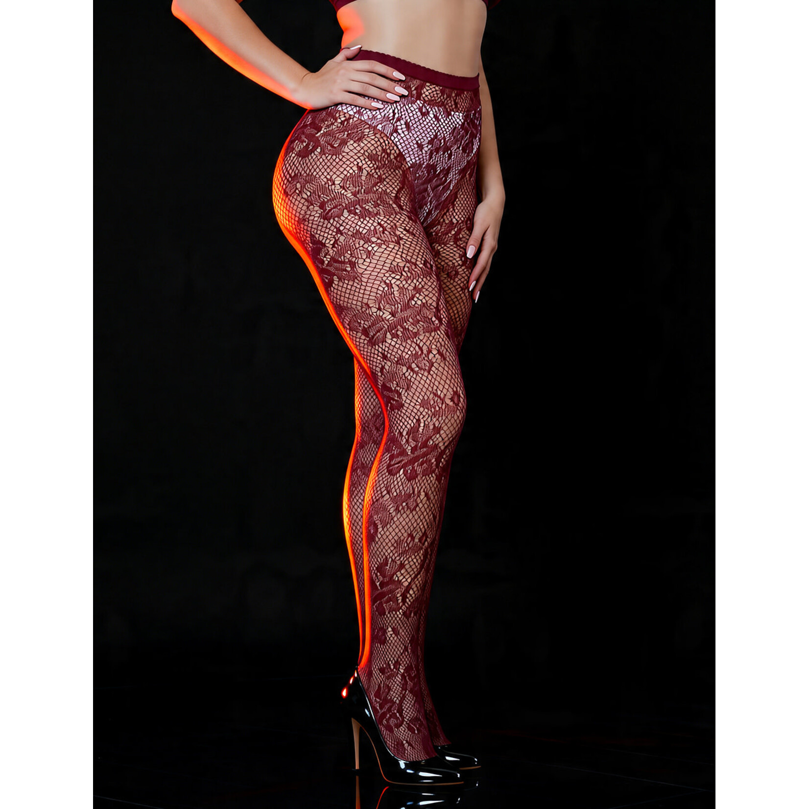 OH YEAH! OH YEAH! BURGUNDY SEXY VINE FLOWER FISHNET PANTYHOSE L-2XL BURGUNDY