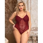 OH YEAH! OH YEAH! PLUS SIZE CROTCH OPEN RED HIGH QUALITY LACE SPLICING SEXY TEDDY WITH UNDERWIRE 3XL-4XL