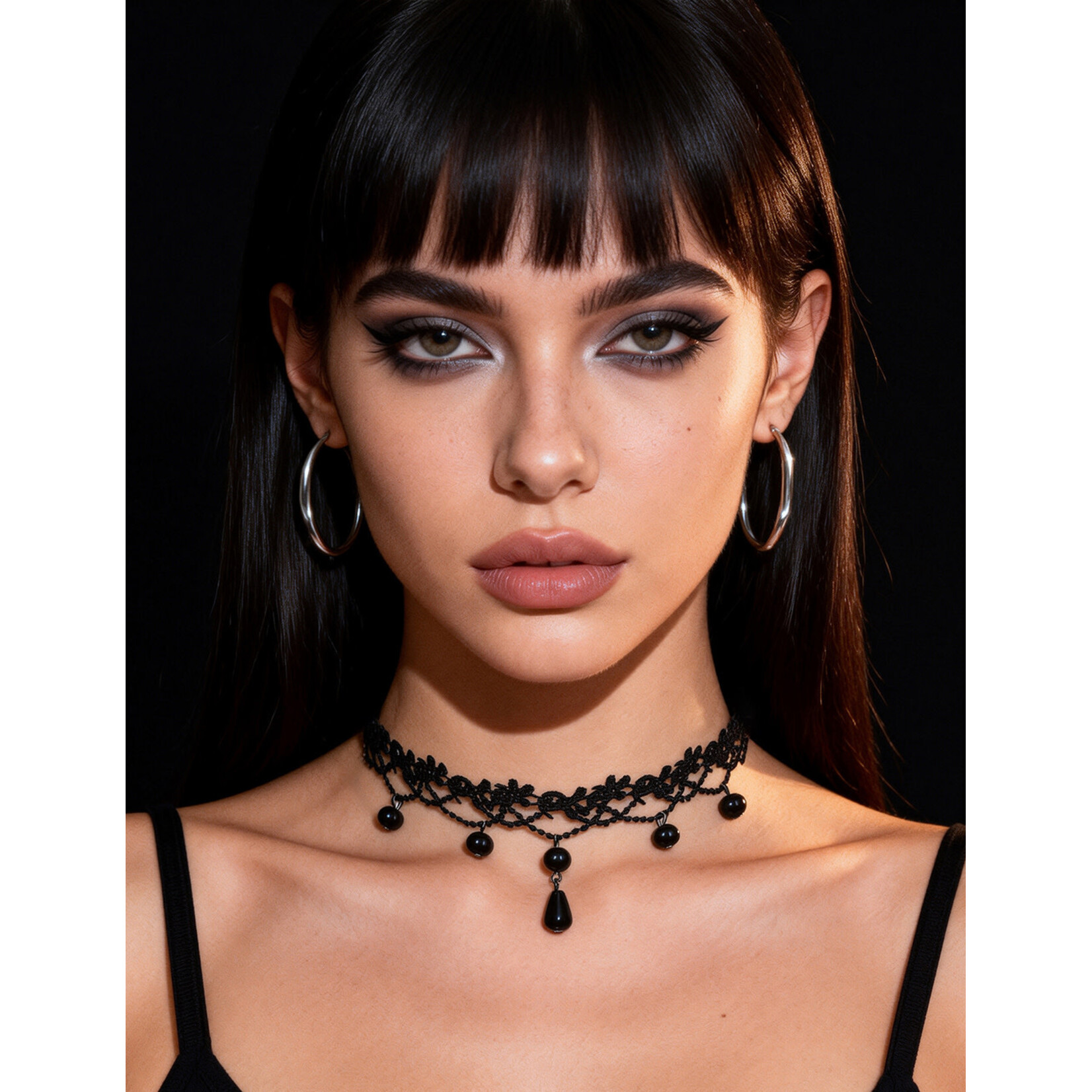 OH YEAH! OH YEAH! BLACK SEXY LACE FLORAL BEAD PENDANT NECKLACE ONE SIZE BLACK