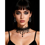 OH YEAH! OH YEAH! BLACK SEXY HOLLOW LACE FLORAL BEAD PENDANT NECKLACE ONE SIZE BLACK