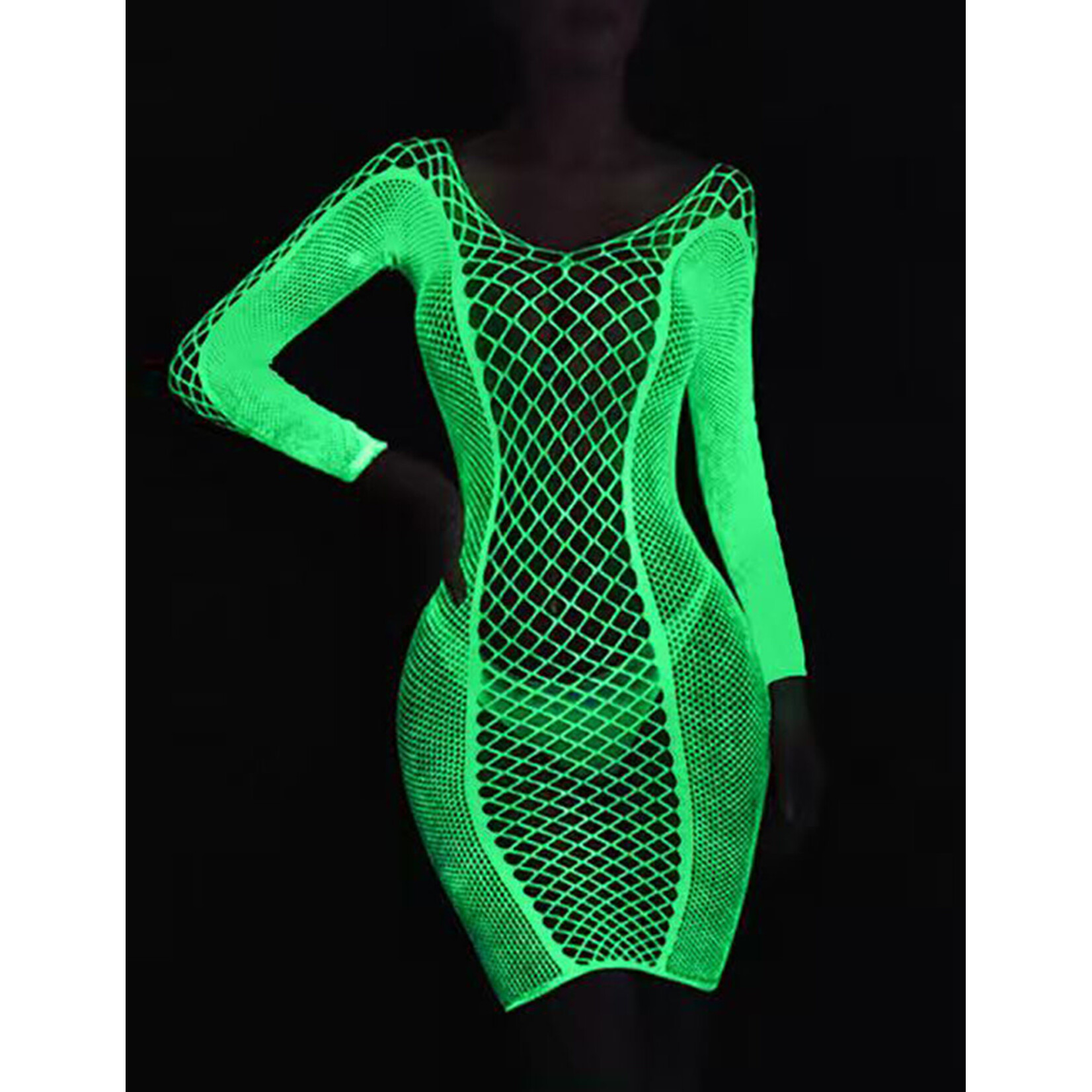 OH YEAH! OH YEAH! WHITE GLOW-IN-THE-DARK LONG SLEEVES BODYSTOCKING XS-M WHITE