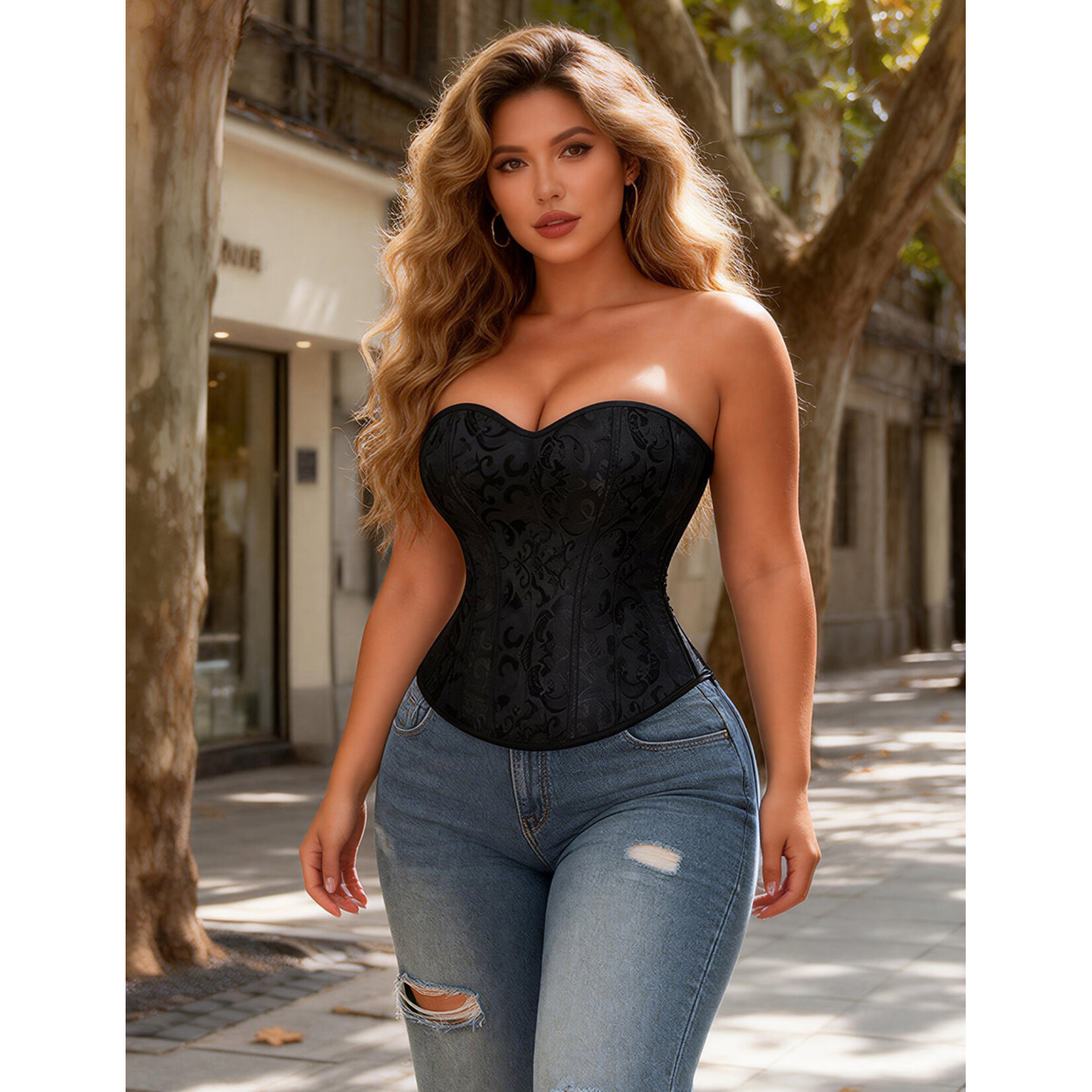 OH YEAH! OH YEAH!  BLACK OFF SHOULDER 12 PIECES PLASTIC BONES CORSETS WITH PANTIES 2XL AS SHOWN
