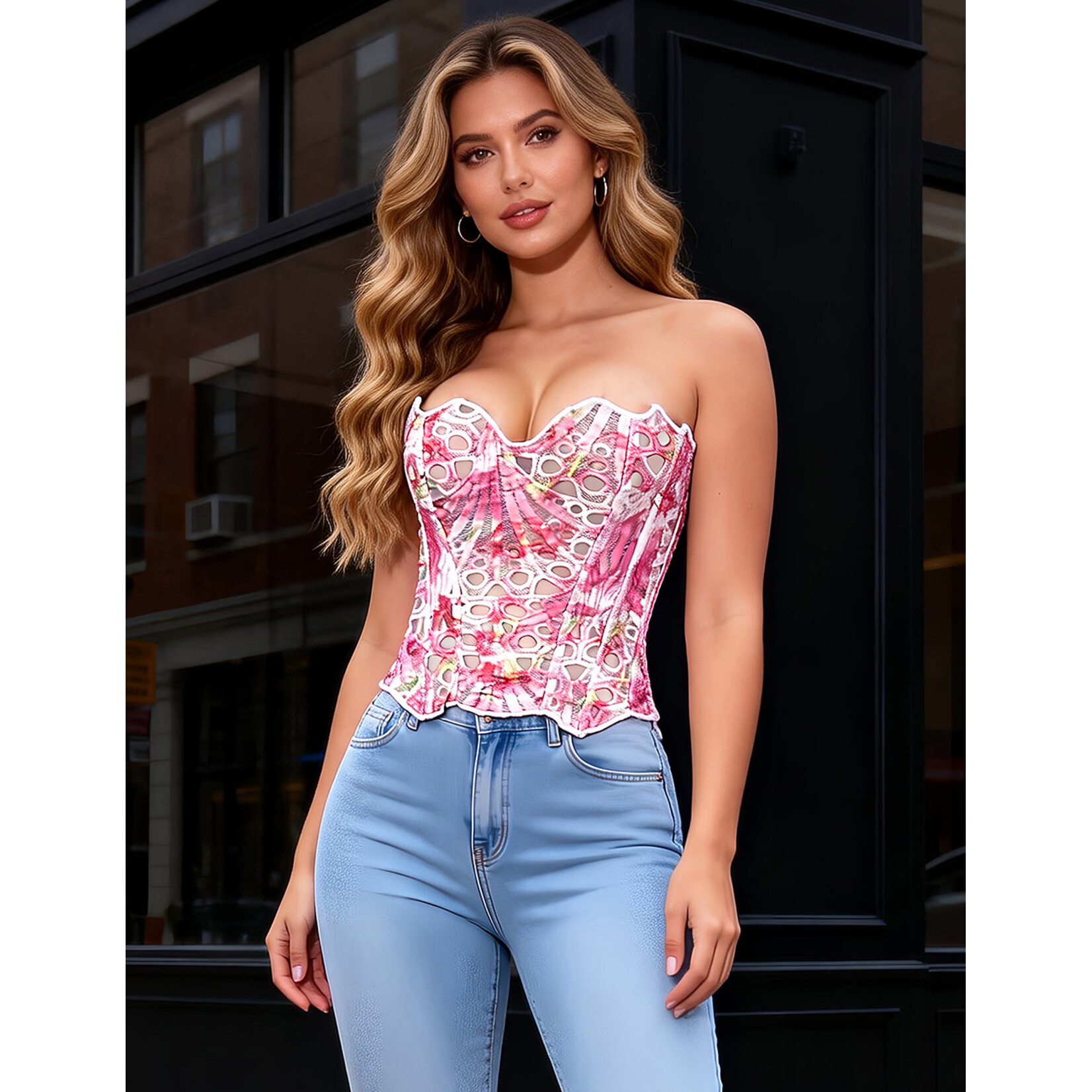 OH YEAH! OH YEAH!  14 BONES PRINTING HOLLOW LACE-UP COURT-STYLE CORSET 2XL PRINTING