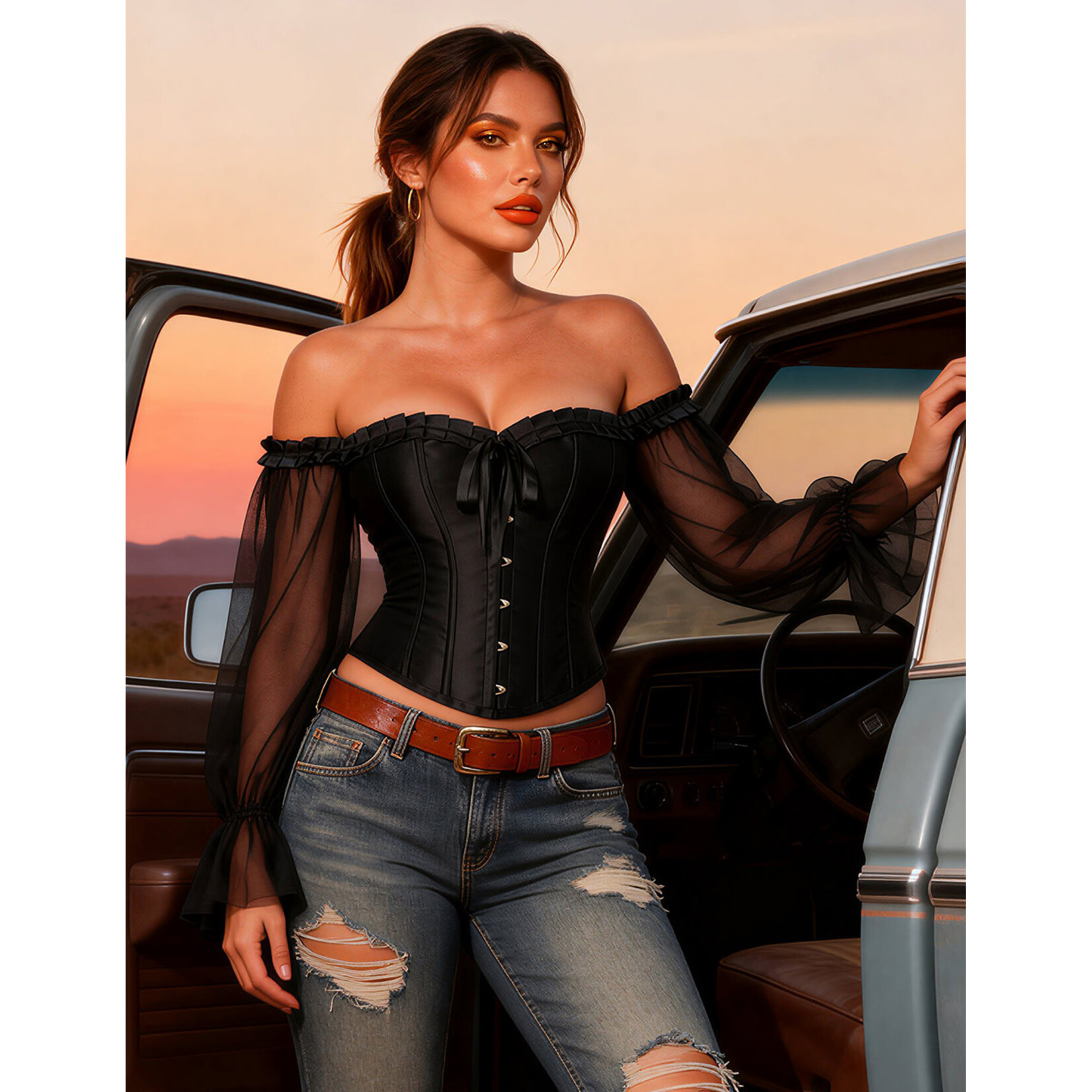 OH YEAH! OH YEAH!  12 PIECES PLASTIC BLACK SEXY LANTERN LONG SLEEVES PALACE STYLE CORSET XS BLACK