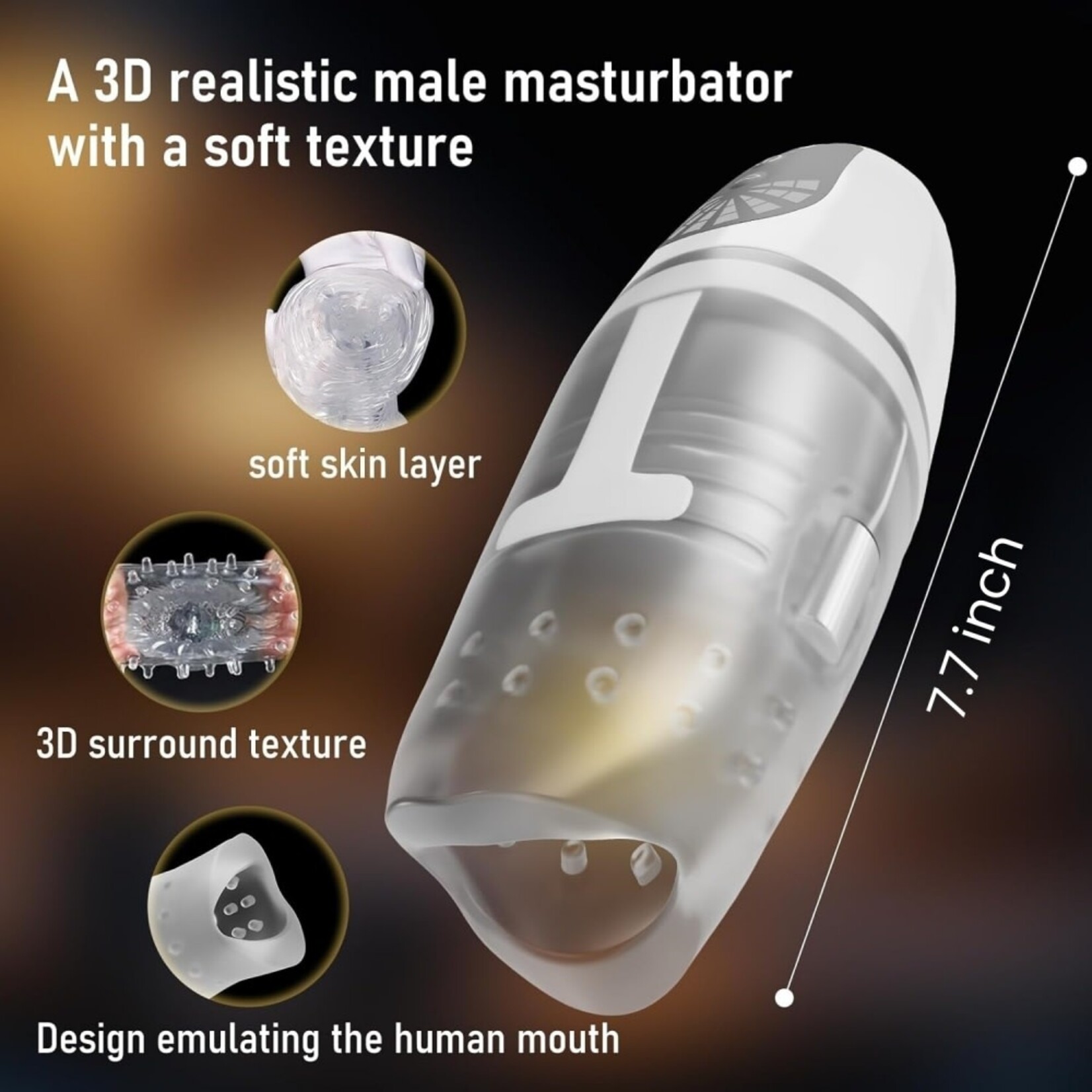 SINSATIONS VIBRATING & BITING MALE STROKER - 8 MODES, RECHARGEABLE AND WATERPROOF DESIGN