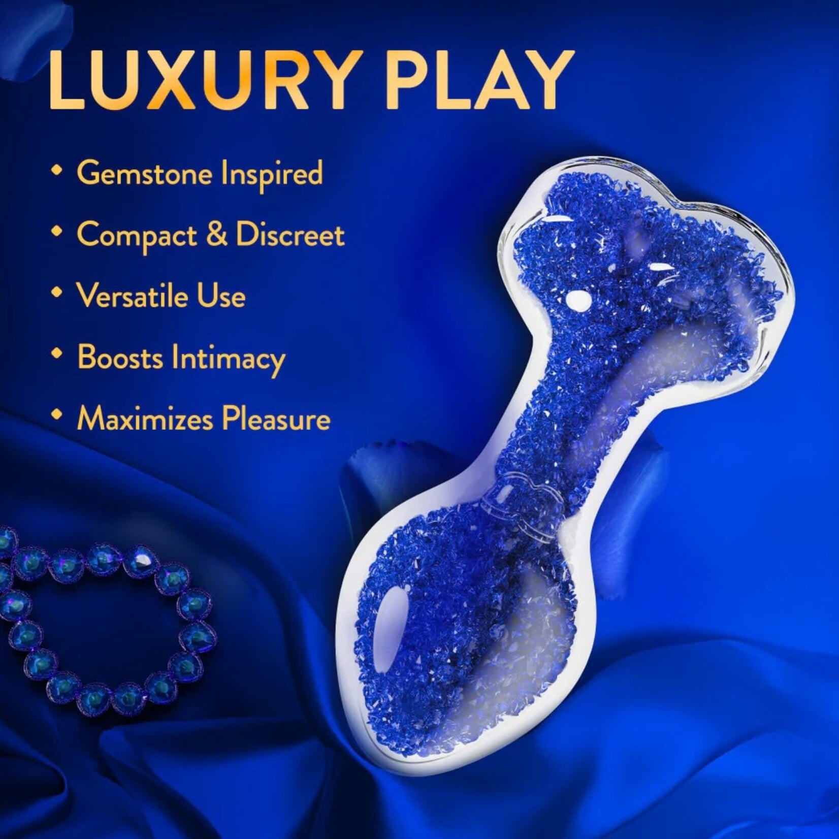 SINSATIONS 3.74'' CLEAR GLASS ANAL PLUG WITH BLUE HEART GEM - TAPERED AND STAYPUT DESIGN