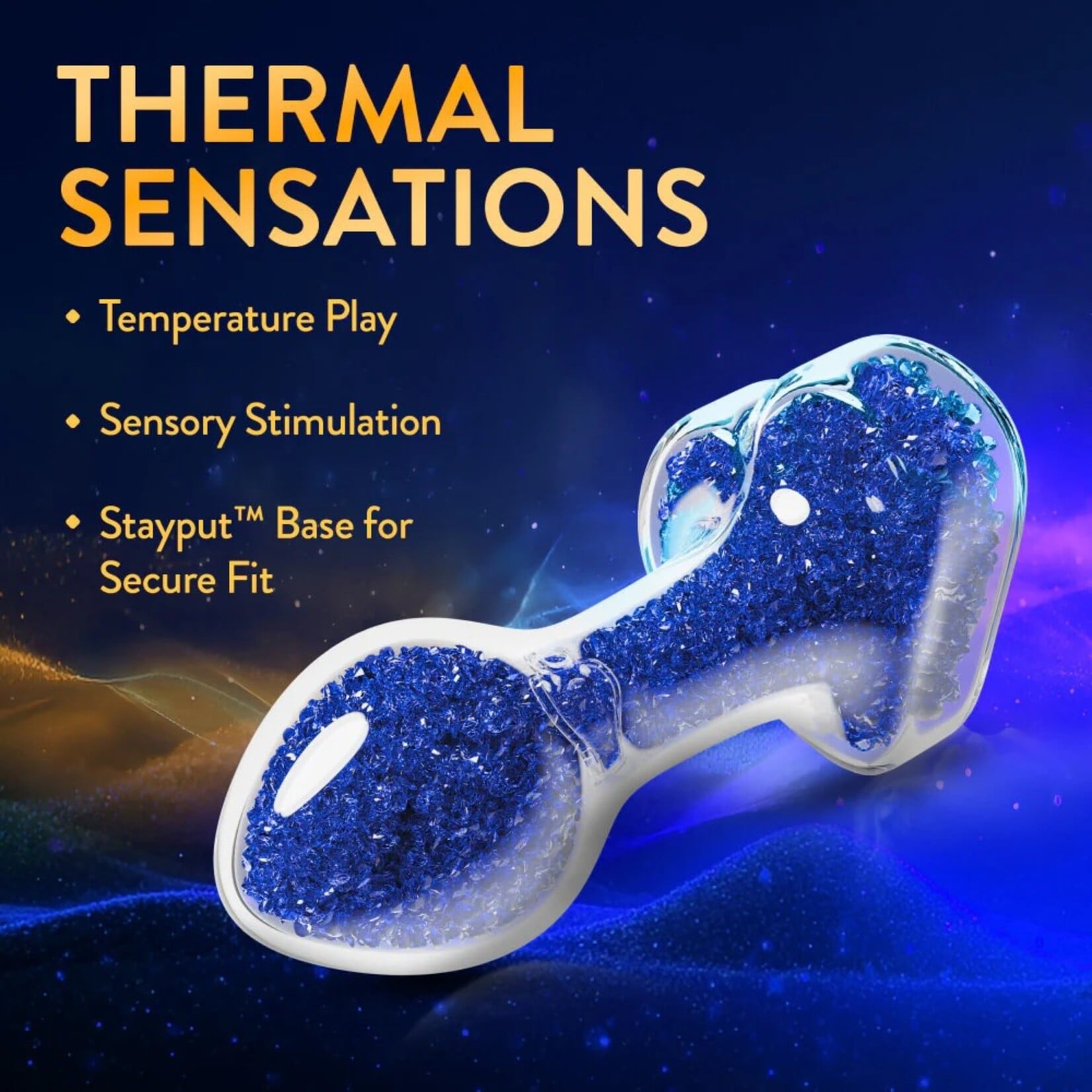 SINSATIONS 3.74'' CLEAR GLASS ANAL PLUG WITH BLUE HEART GEM - TAPERED AND STAYPUT DESIGN