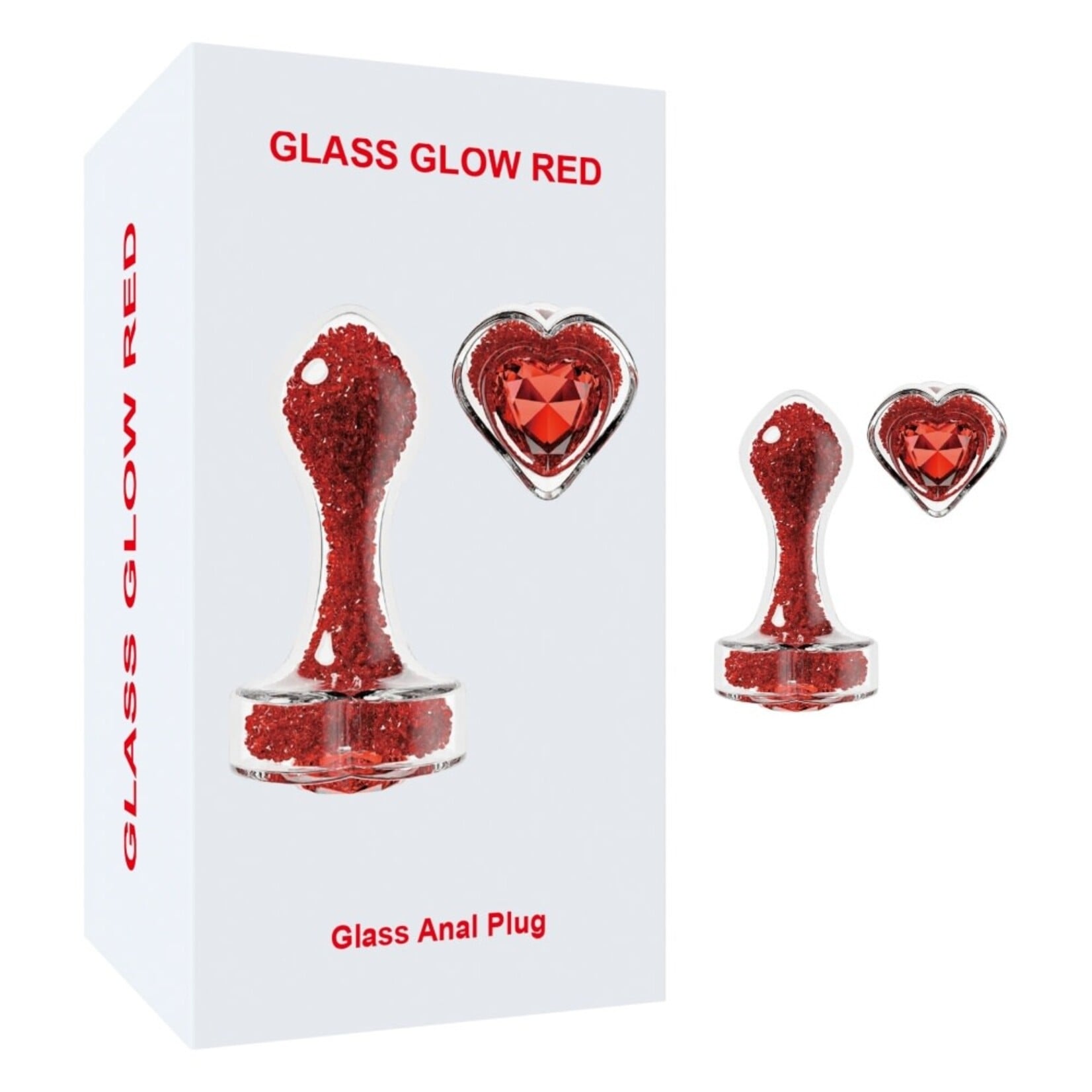 SINSATIONS 3.35'' CLEAR GLASS ANAL PLUG WITH RED HEART GEM - TAPERED AND STAYPUT DESIGN