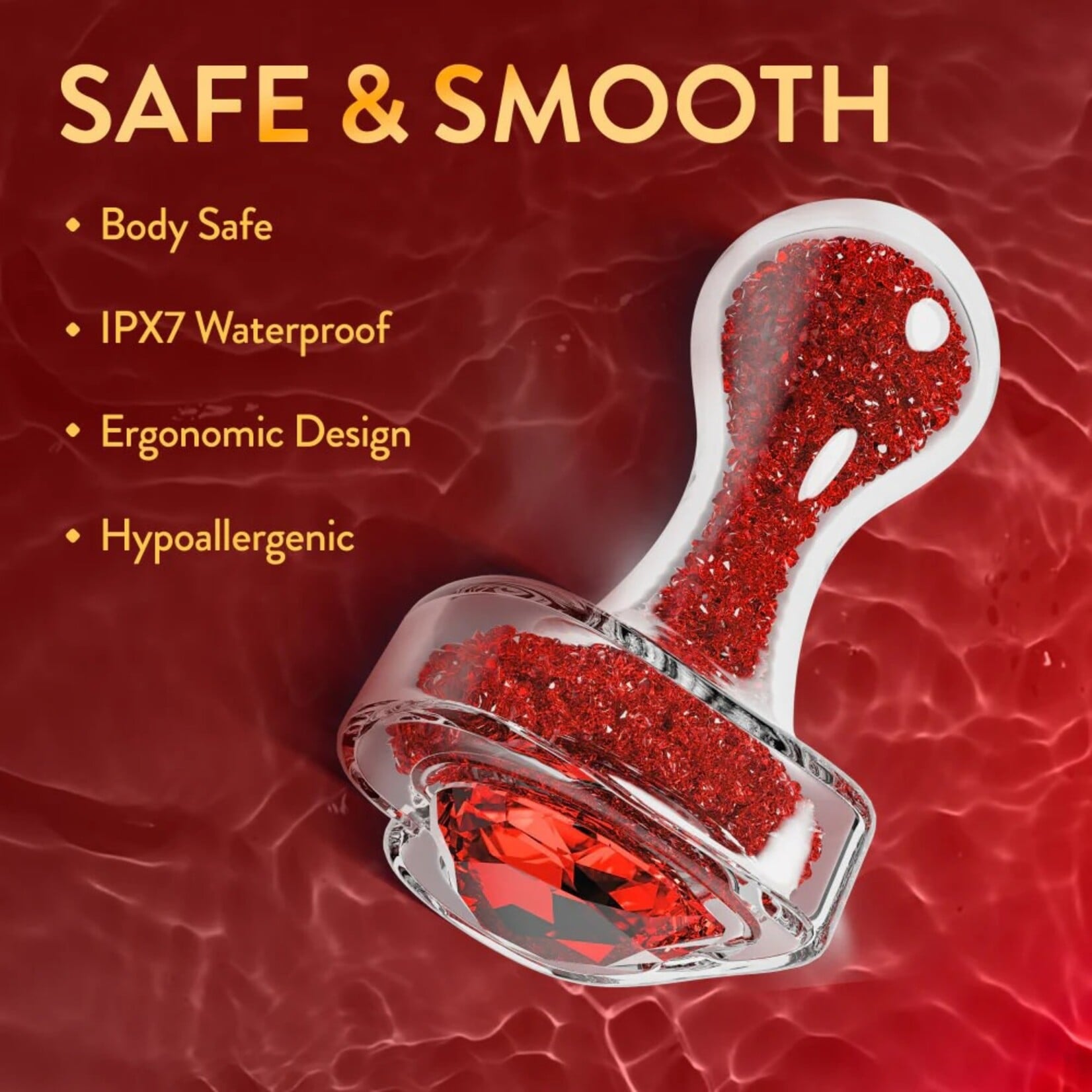 SINSATIONS 3.35'' CLEAR GLASS ANAL PLUG WITH RED HEART GEM - TAPERED AND STAYPUT DESIGN