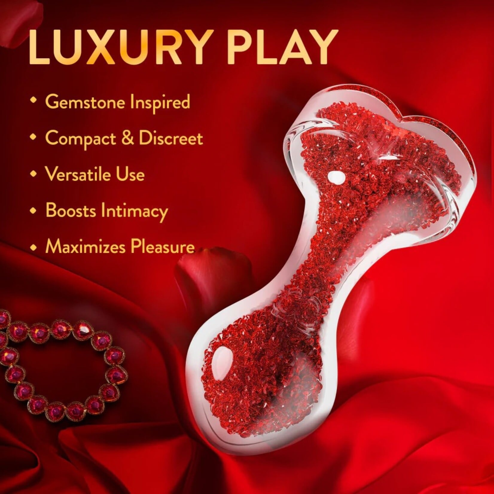 SINSATIONS 3.35'' CLEAR GLASS ANAL PLUG WITH RED HEART GEM - TAPERED AND STAYPUT DESIGN