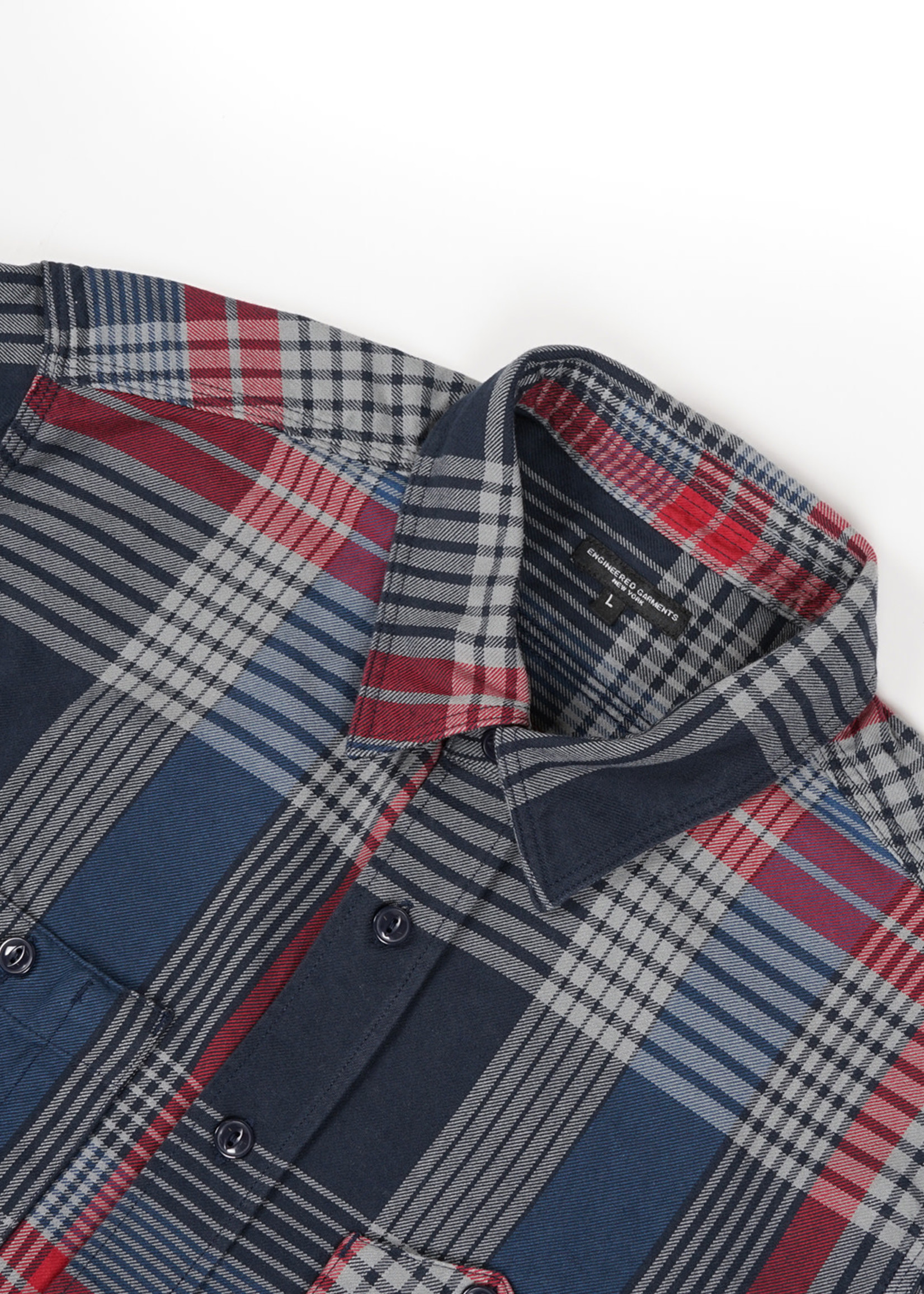 EG Work Shirt Navy/Grey/Red Cotton Twill (ES021) - Drinkwater's