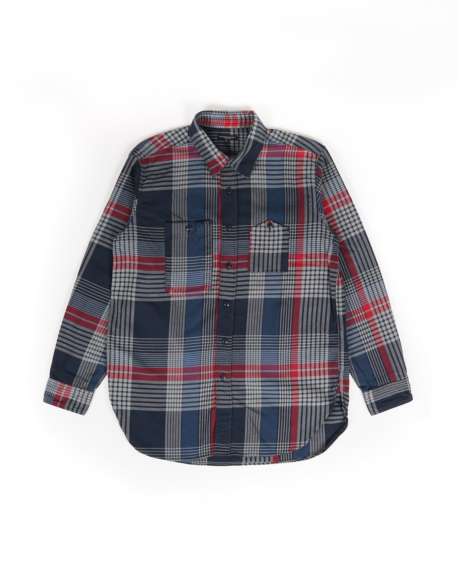 Engineered Garments Work Shirt Navy/Grey/Red Cotton Twill