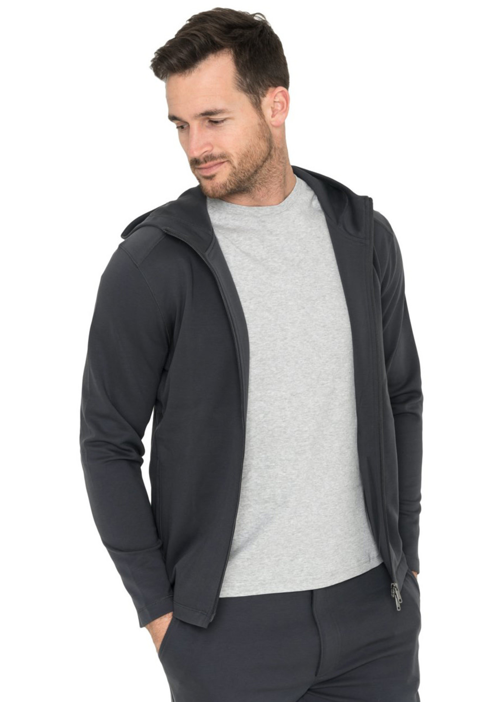 Raffi Raffi Zip Hoodie Jacket Charcoal Aqua Cotton