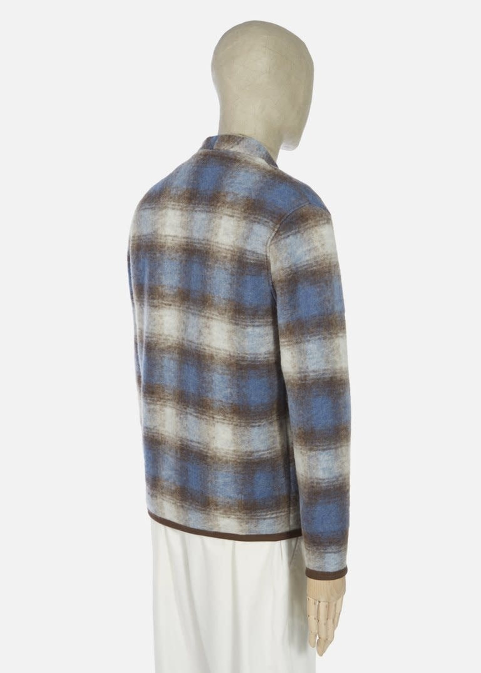 Universal Works Universal Works Cardigan Checked Fleece Blue/Brown Poly/Wool