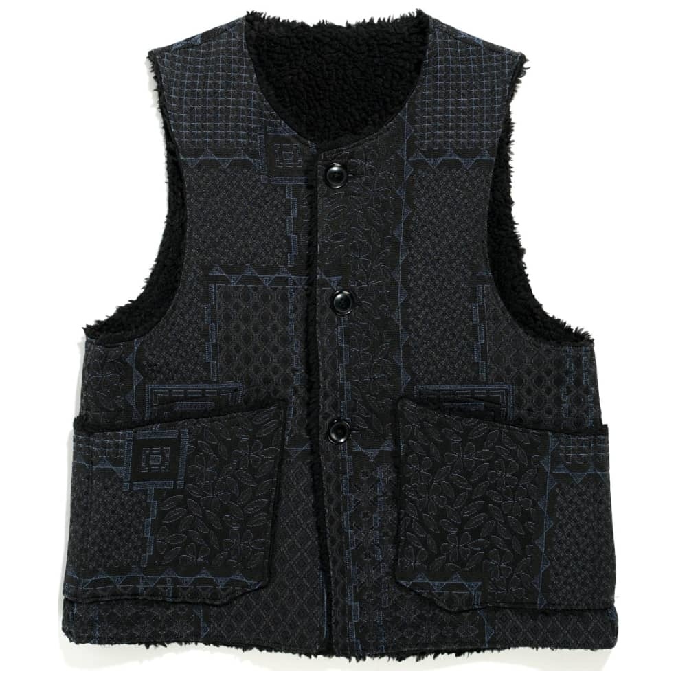 Engineered Garments Over Vest Black/Navy CP Geo Jacquard