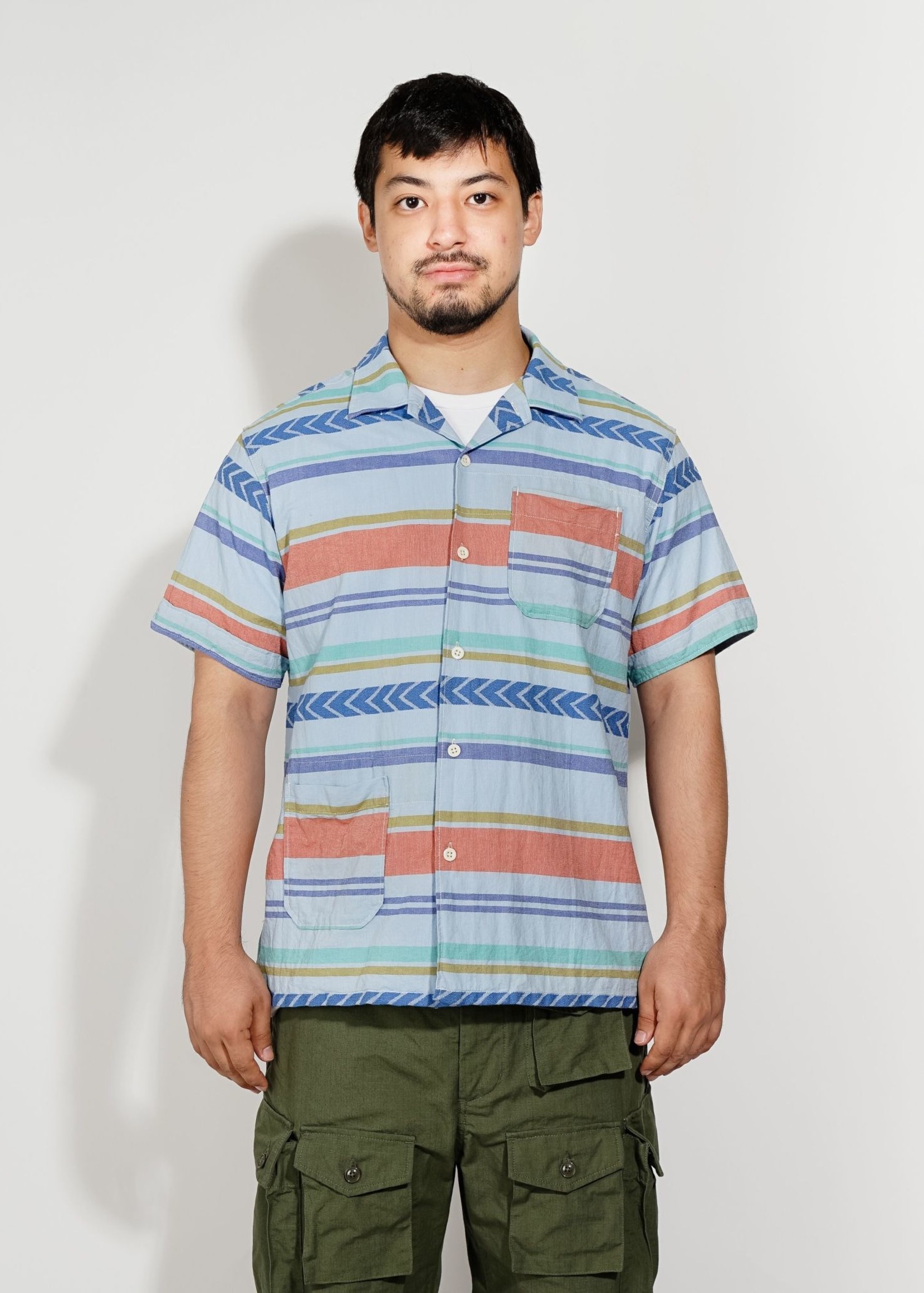 Engineered Garments Engineered Garments Camp Shirt Blue Horizontal Multi  Stripe