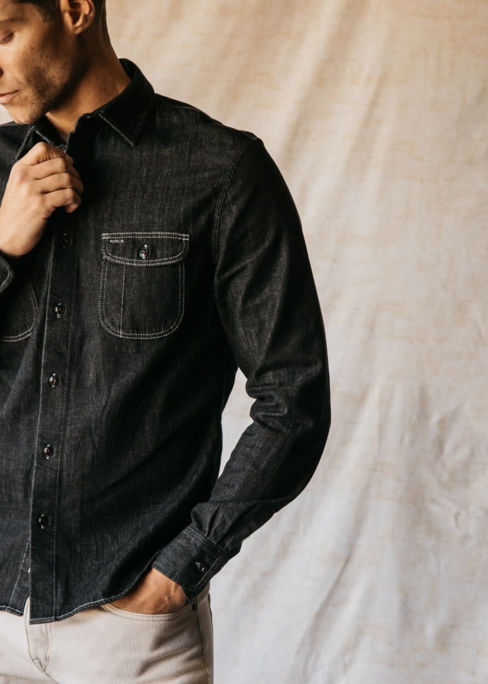 Kato Kato Brace Black Denim Work Shirt