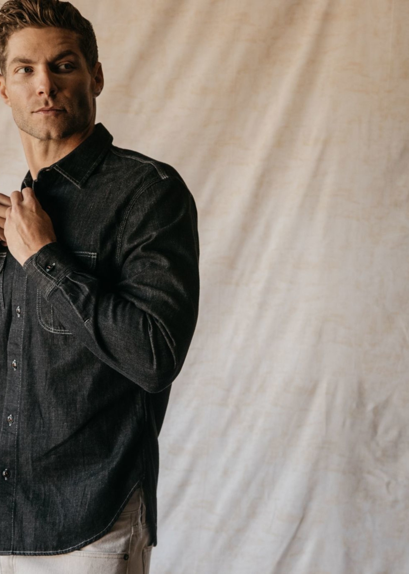 Kato Kato Brace Black Denim Work Shirt