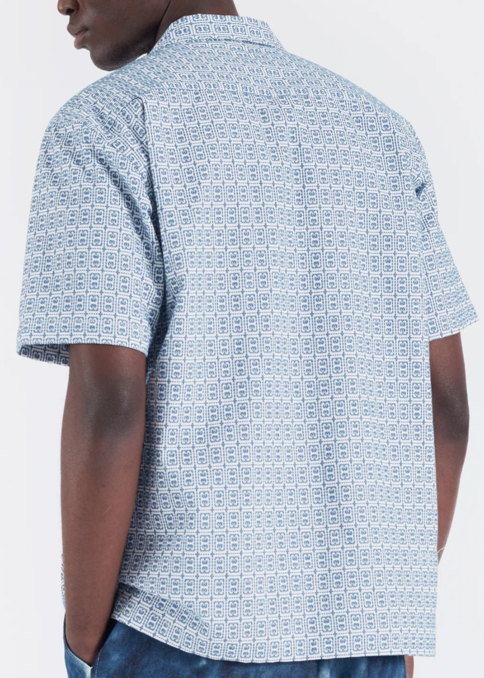 Universal Works Universal Works Camp Shirt White Blue Porto Cotton