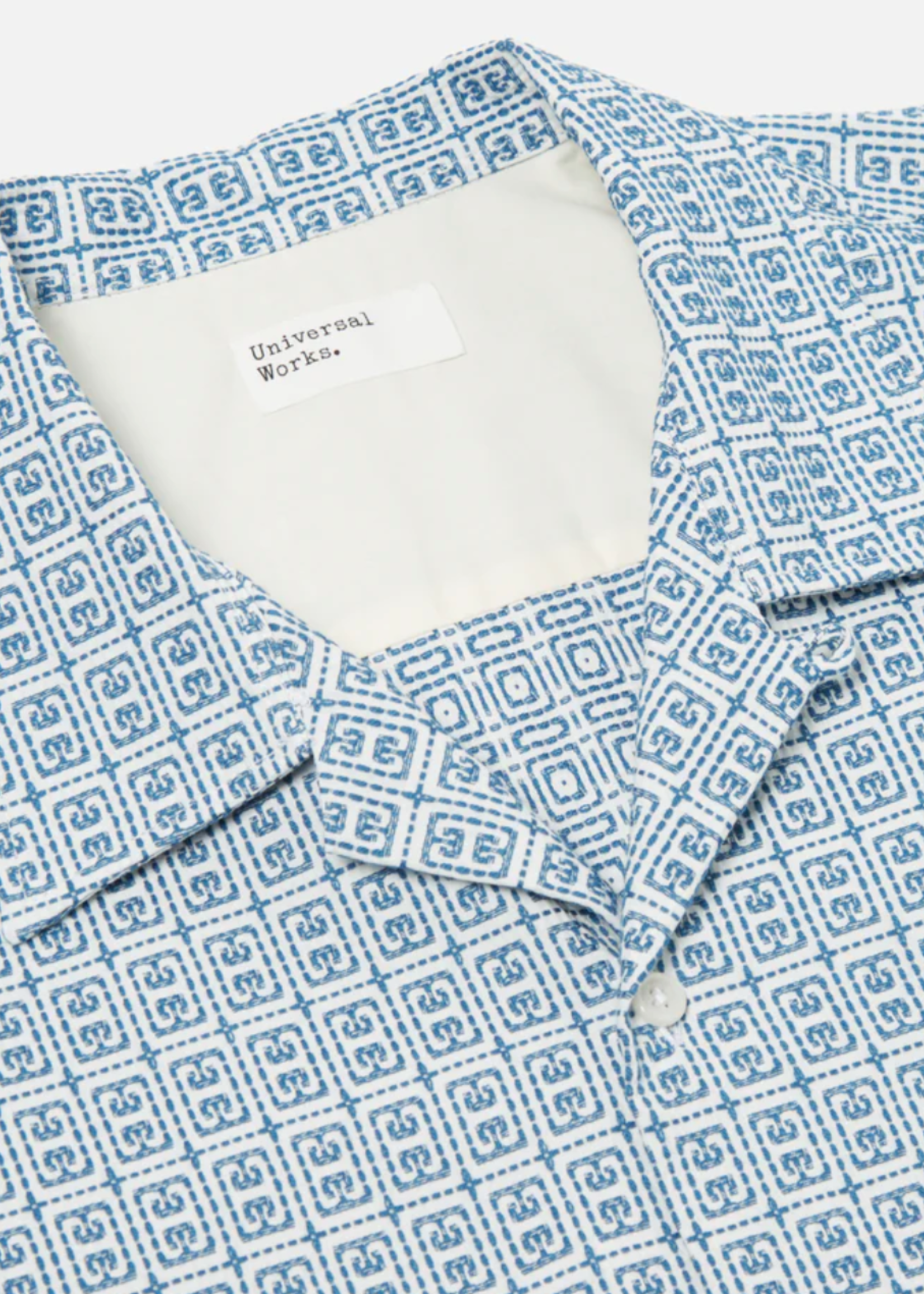 Universal Works Universal Works Camp Shirt White Blue Porto Cotton
