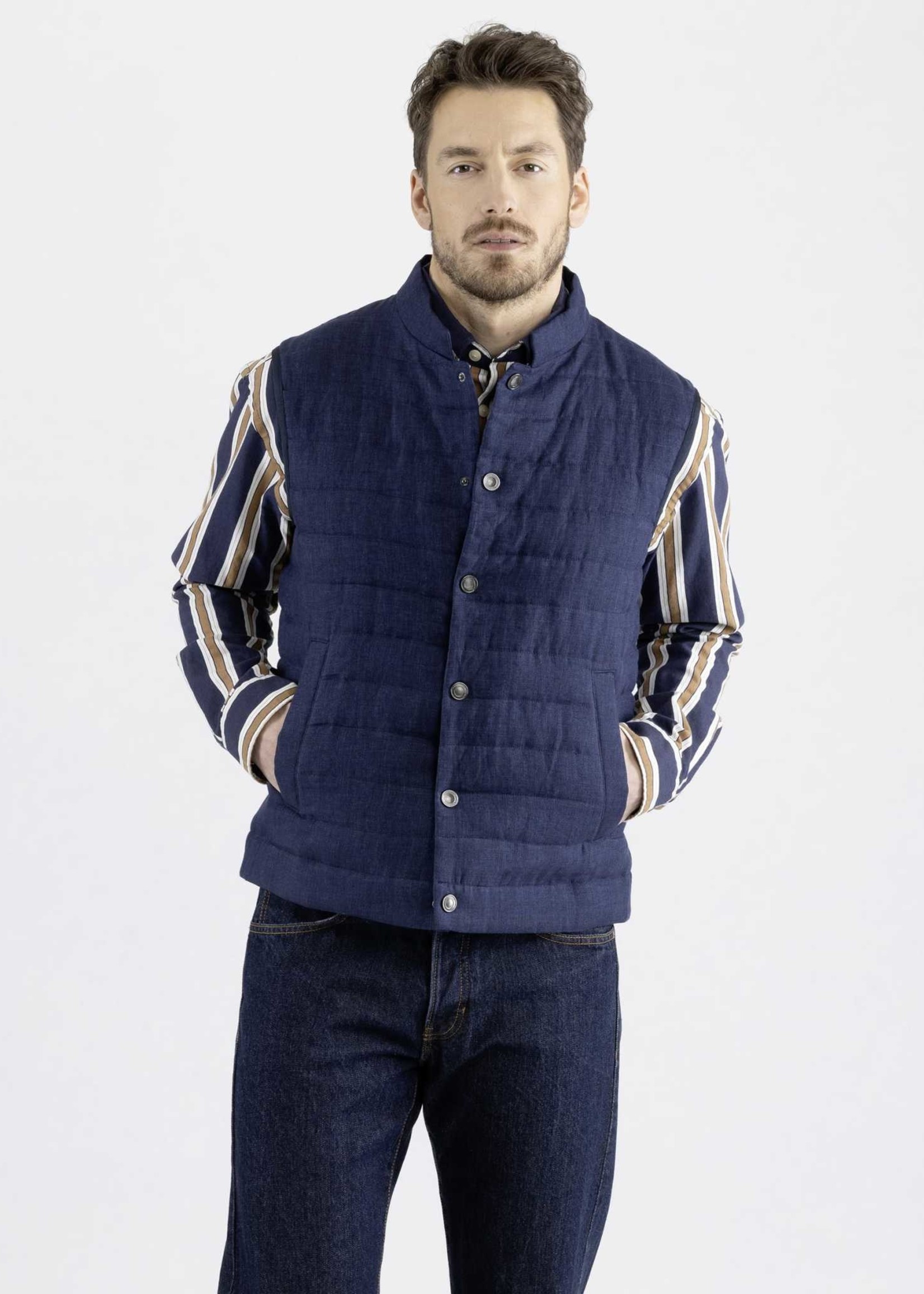 Schneider's Schneider's Louisan 2.0 Navy Delave Linen Vest