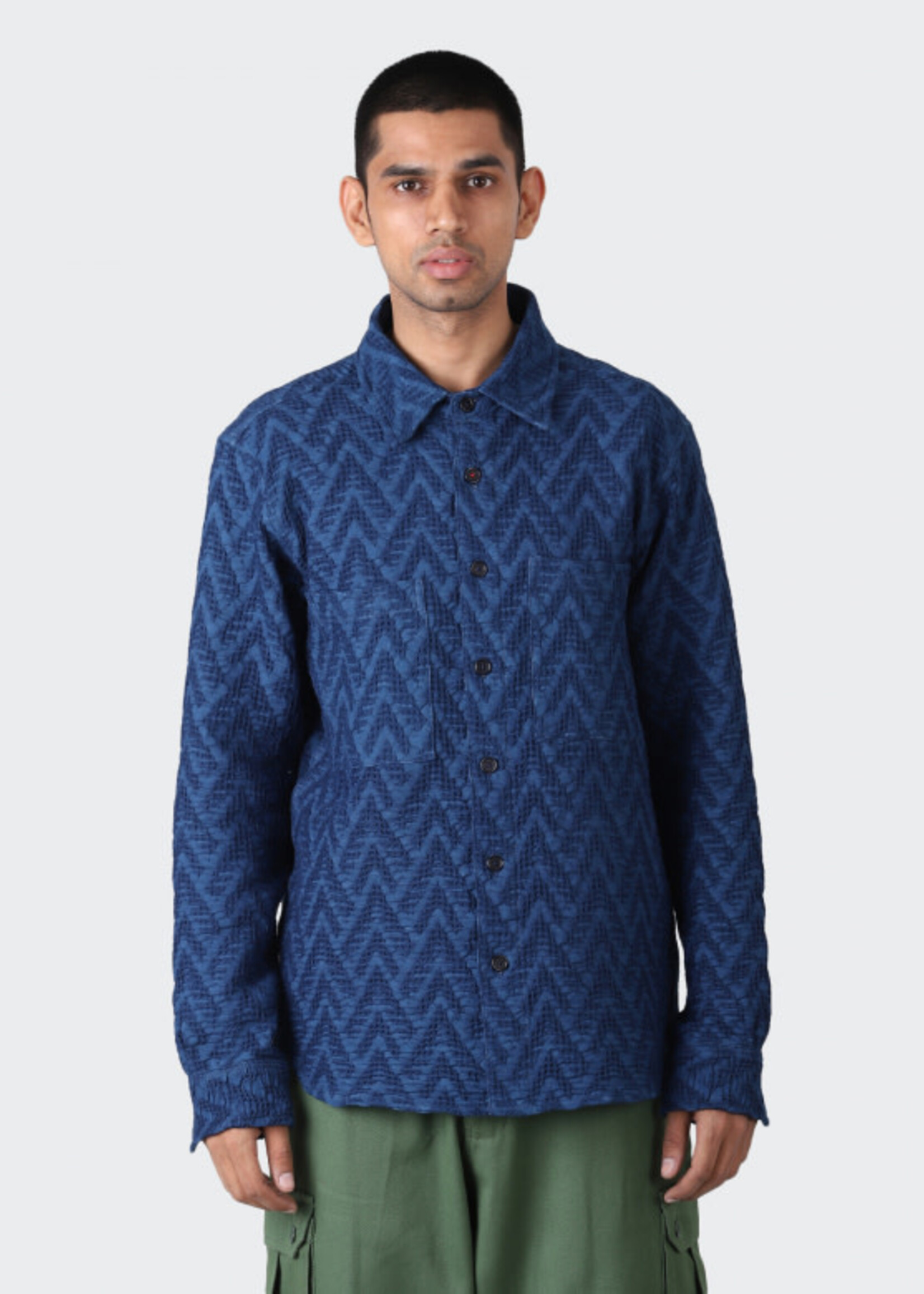 Kardo Alok Indigo Herringbone Jacquard Sport Shirt (JAC16) Drinkwater