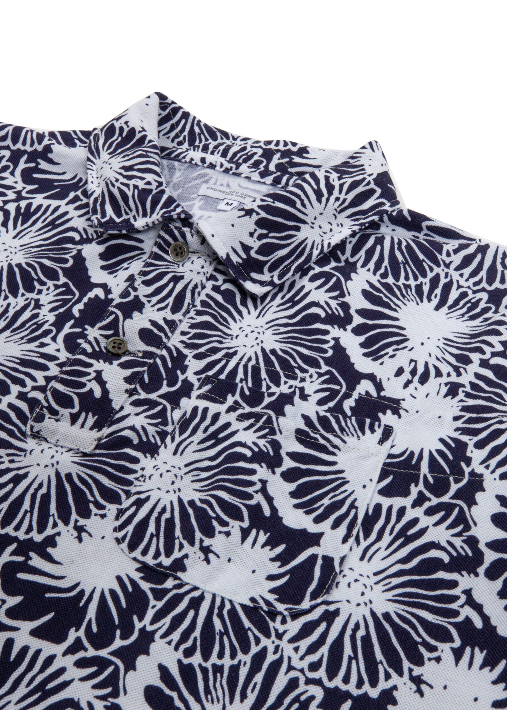 Engineered Garments Engineered Garments Polo Shirt Navy Cotton Floral Pique