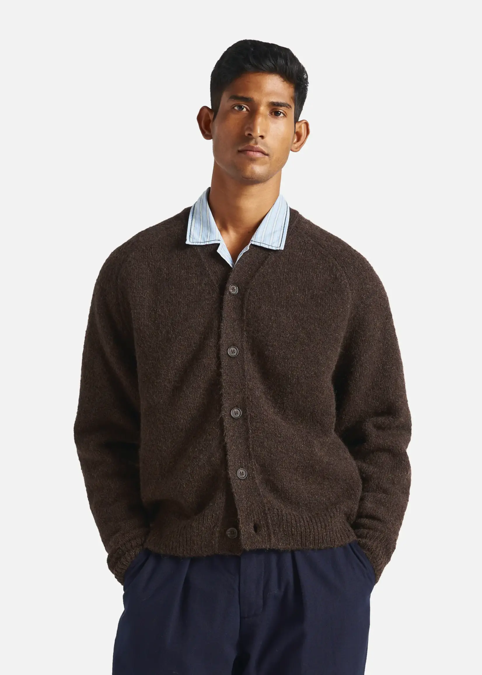 Universal Works Universal Works David Cardigan Alpaca Knit Brown