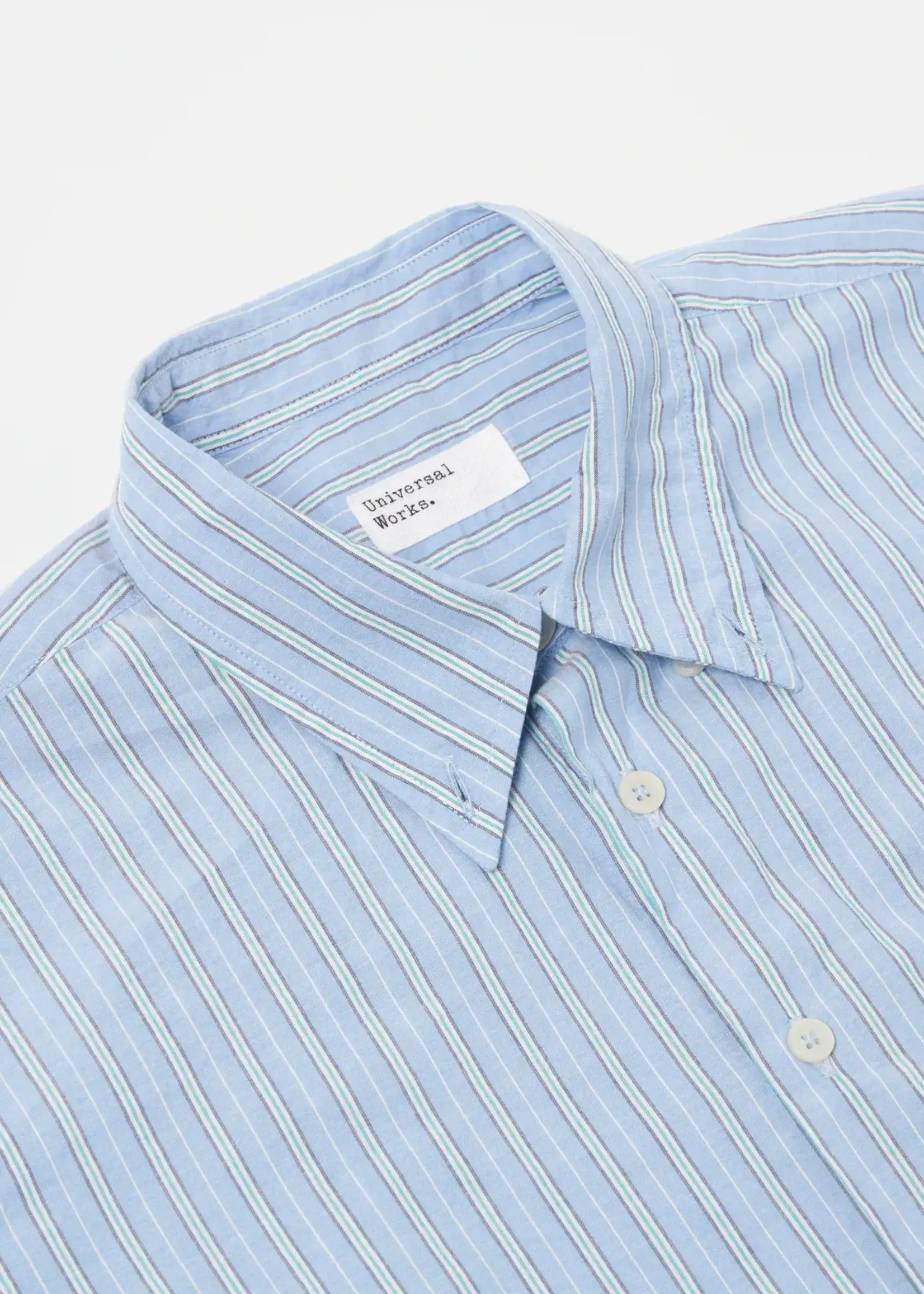 Universal Works Universal Works Lazy Day Shirt Chelsea Cotton Stripe Blue