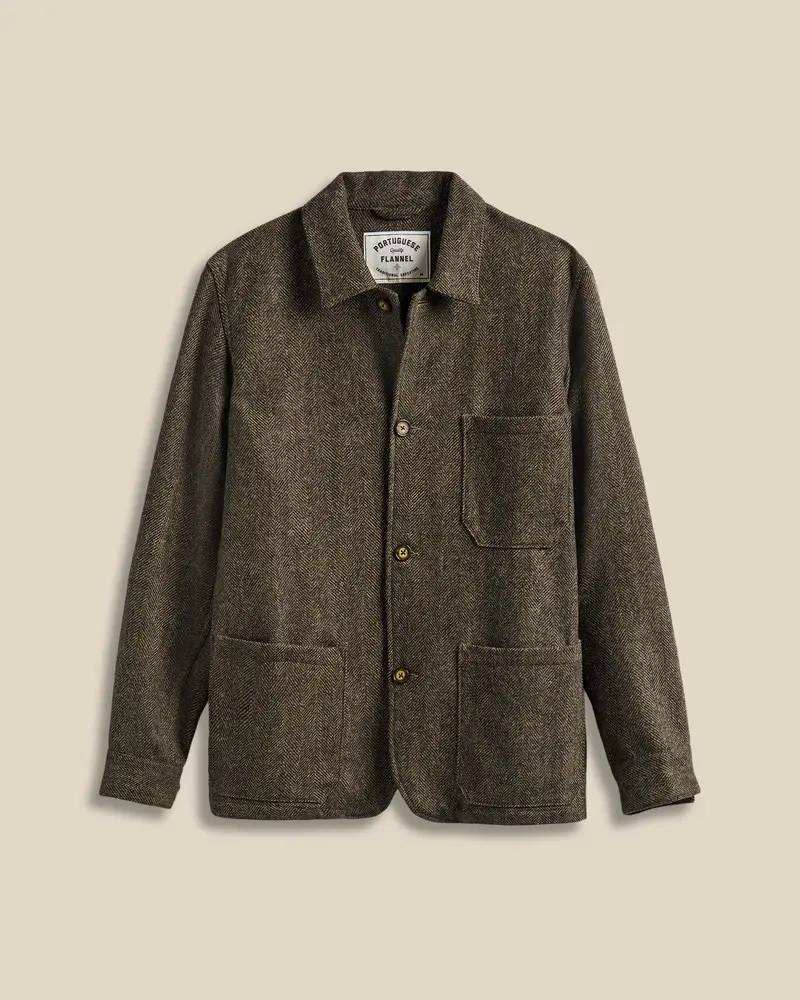 Portuguese Flannel Labura Brown Herringbone Wool Jacket