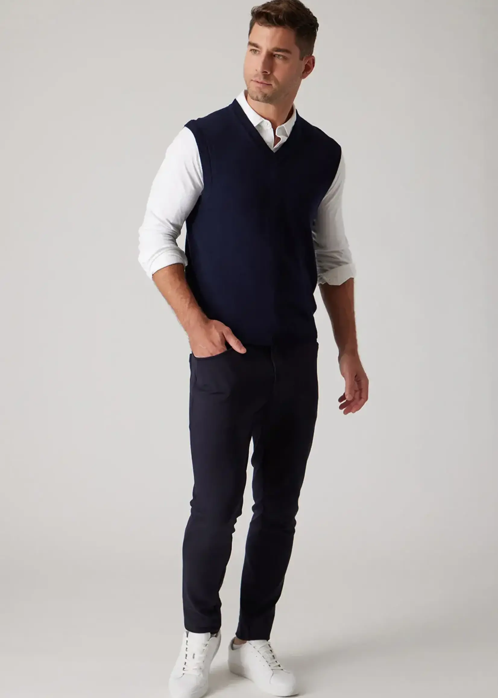 Raffi Raffi Navy Merino Wool V Neck Vest