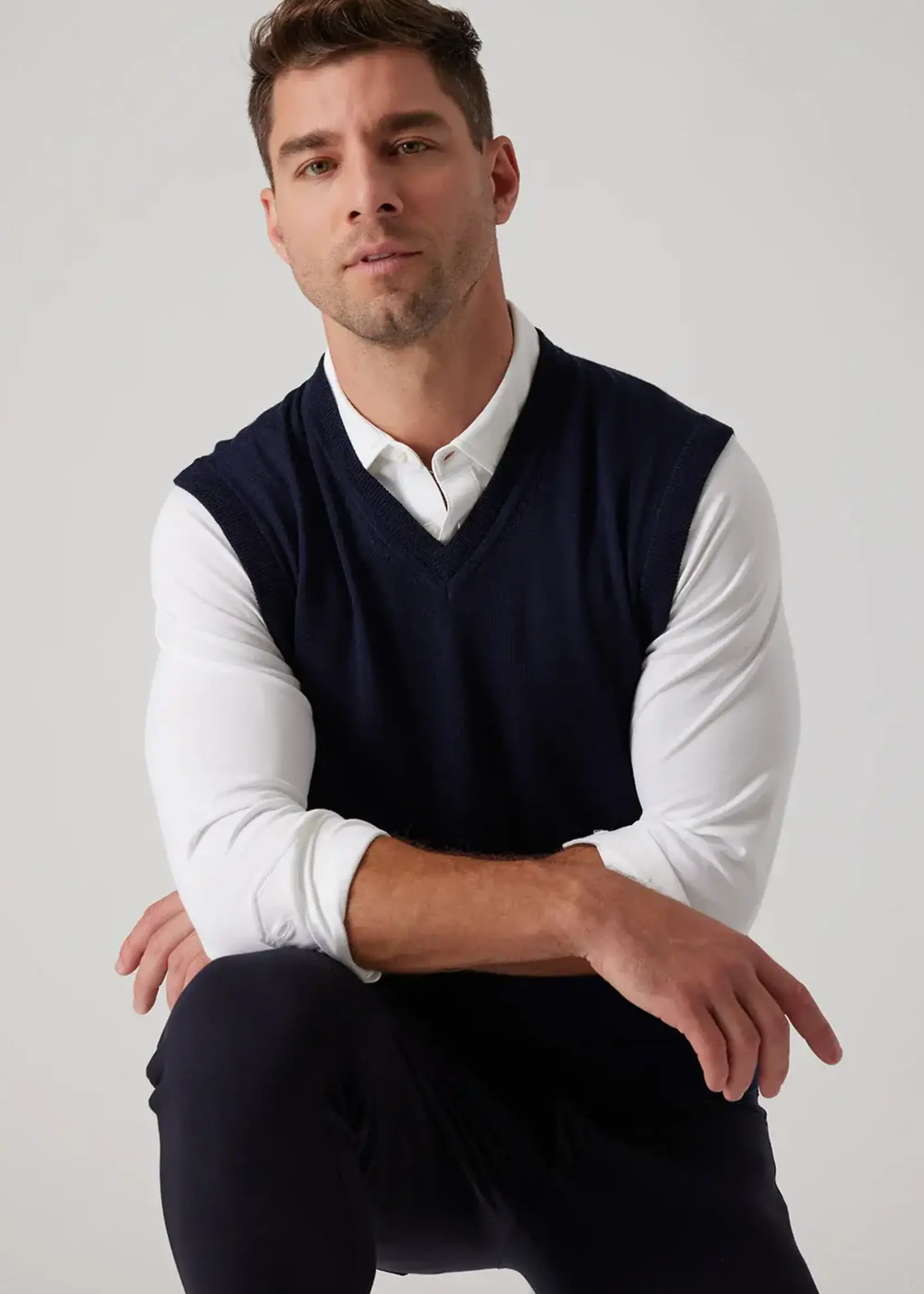 Raffi Raffi Navy Merino Wool V Neck Vest