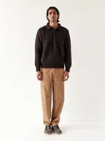 Far Afield Far Afield Kier Knit Diamond Weave Polo Slate Brown/Blue  Wool Blend