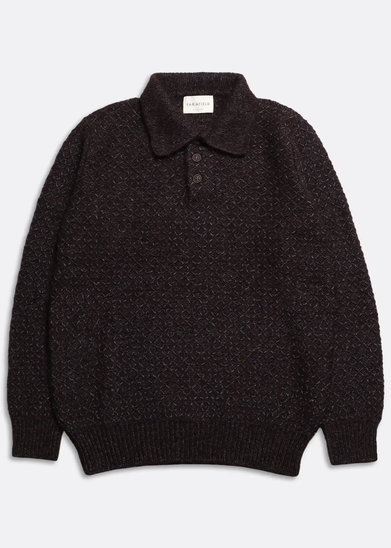 Far Afield Far Afield Kier Knit Diamond Weave Polo Slate Brown/Blue  Wool Blend